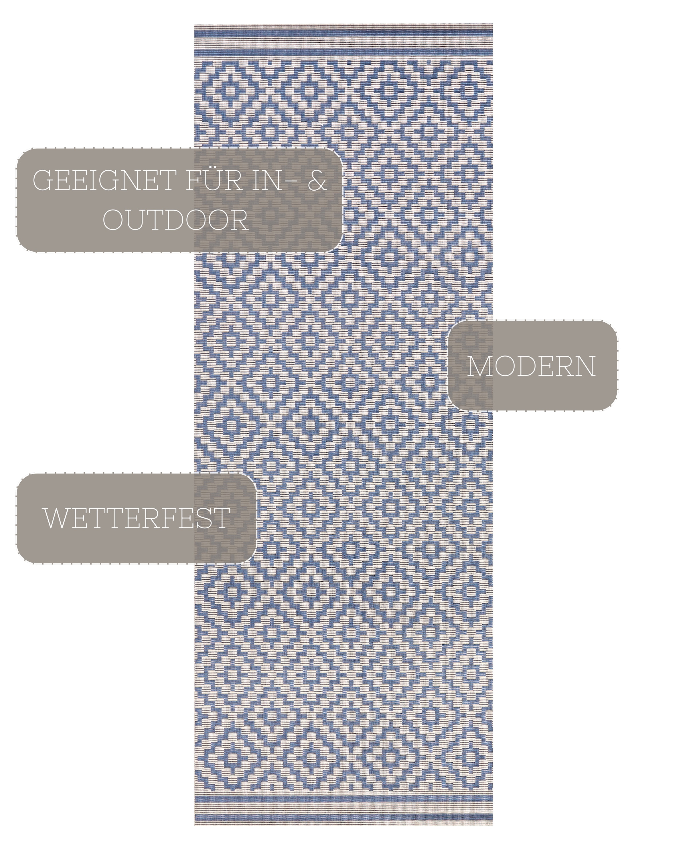 NORTHRUGS Teppich »Raute«, rechteckig, 8 mm Höhe, In-& Outdoor, Wetterfest, Balkon, Läufer, Wohnzimmer, Terrasse, Raute
