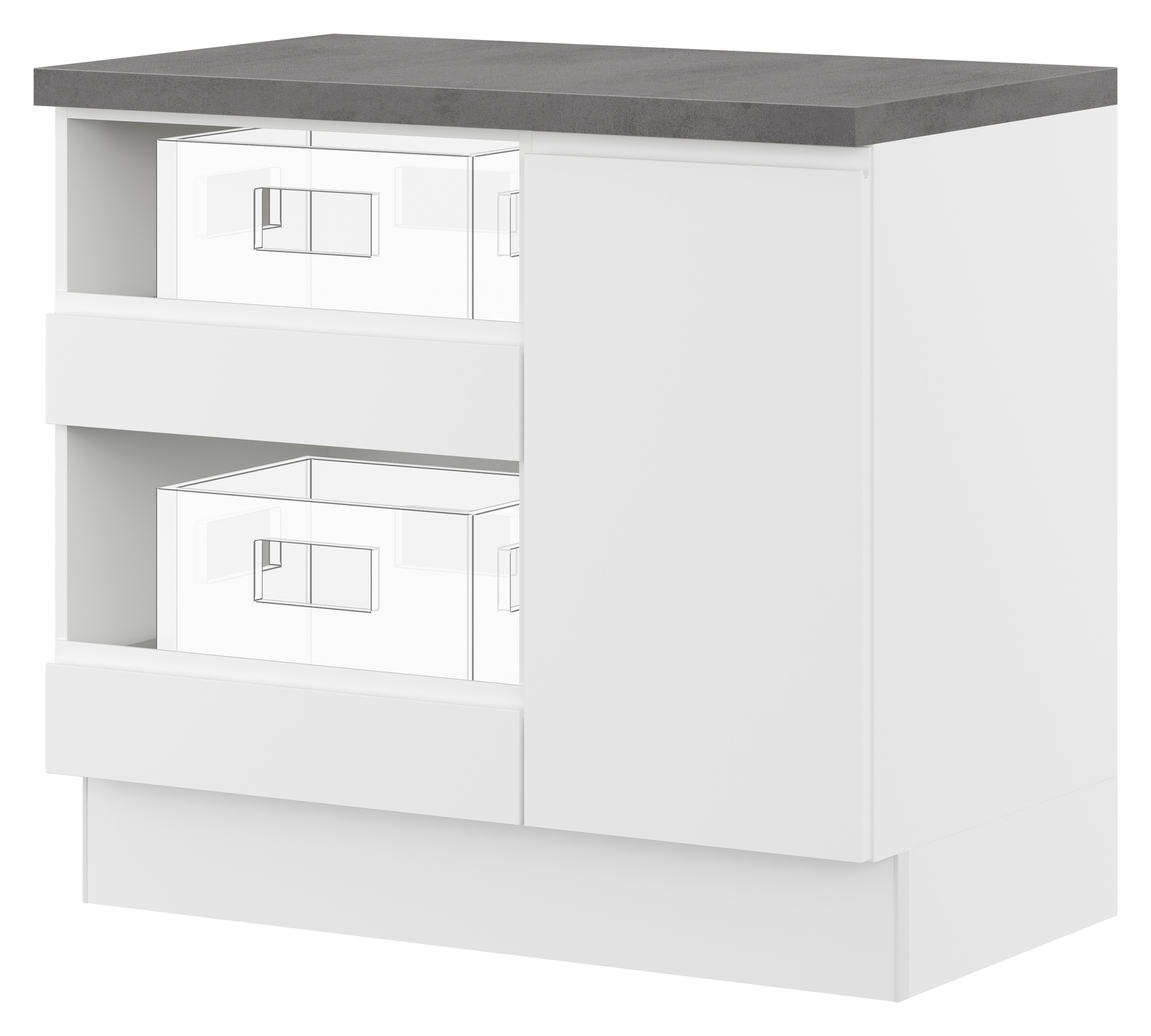 IMPULS KÜCHEN Mehrzweckschrank-Set "Warschau" Unterschrank mit Abfallsammler und Unterschrank für Getränkekisten, 4 Stk. tlg.