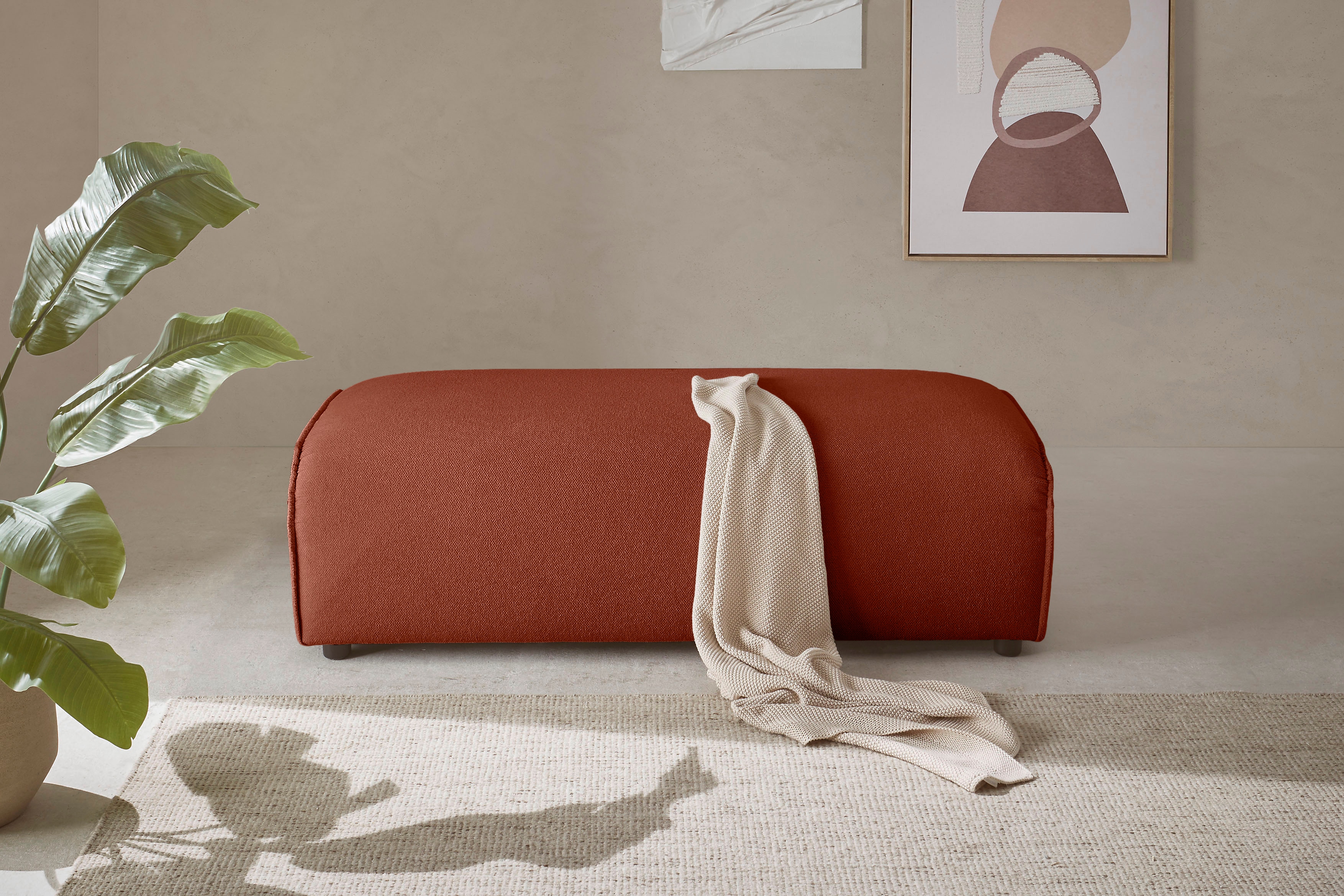 LeGer Home by Lena Gercke Hocker "PIARA, Struktur u. Leinenoptik, Polsterhocker mit Kedernaht" zur Serie PIARA, rechteckig, schwarze Füße, bequemer Sitzkomfort