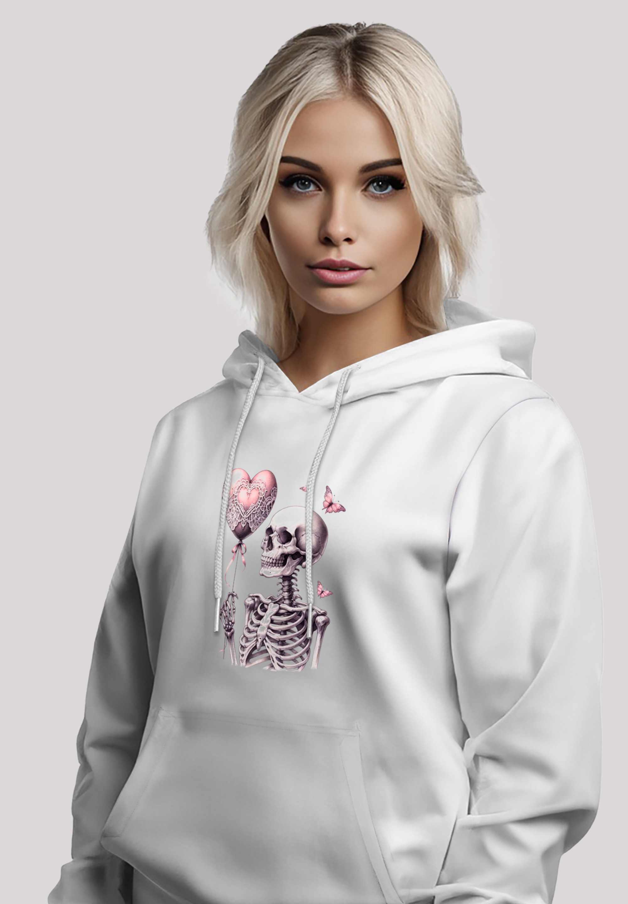 F4NT4STIC Kapuzenpullover »Skelett hält Herzballon«, Premium Qualität