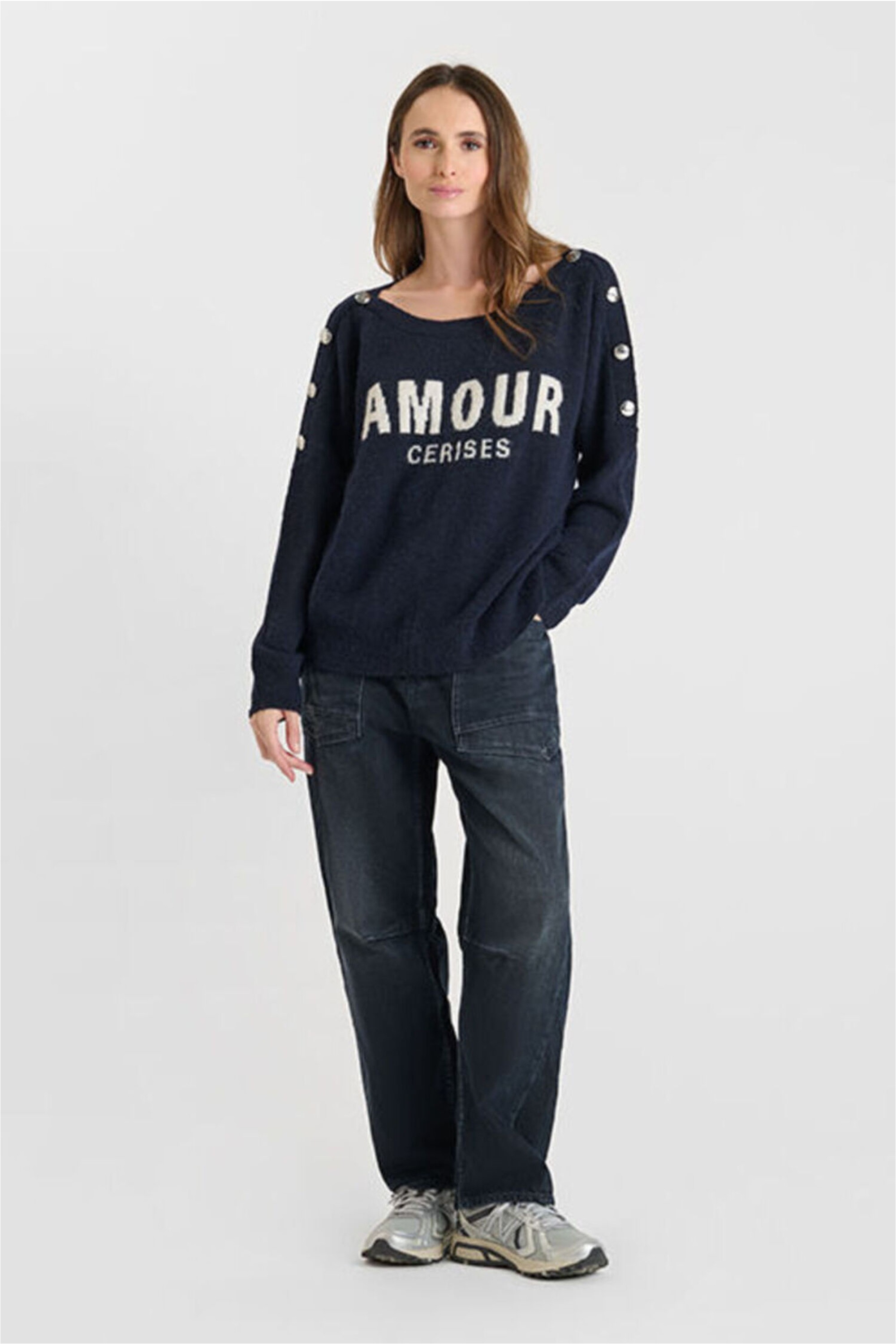 Thumbnail - Le Temps Des Cerises Strickpullover "GALLI" mit Knopf-Elementen und Front-Schriftzug