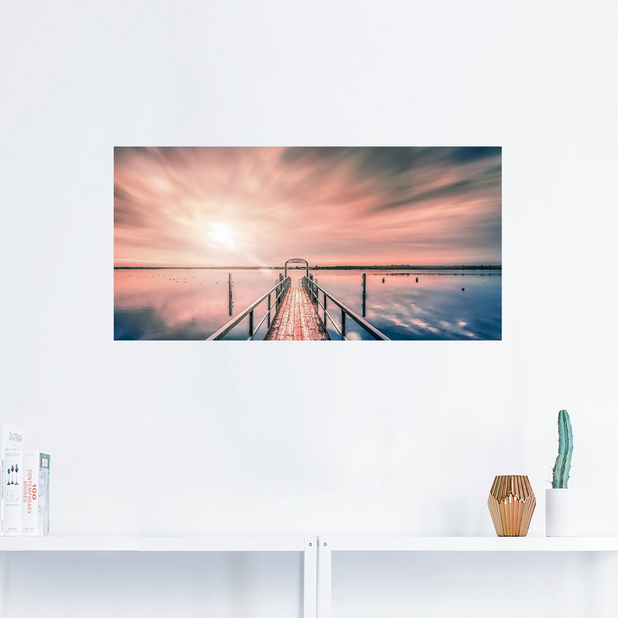Artland Wandbild »Steg im Sonnenlicht mit Wolken«, Bilder vom Sonnenuntergang & -aufgang, (1 St.), in vielen Größen & Produktarten , Alubild, Leinwandbild, Poster, Wandaufkleber