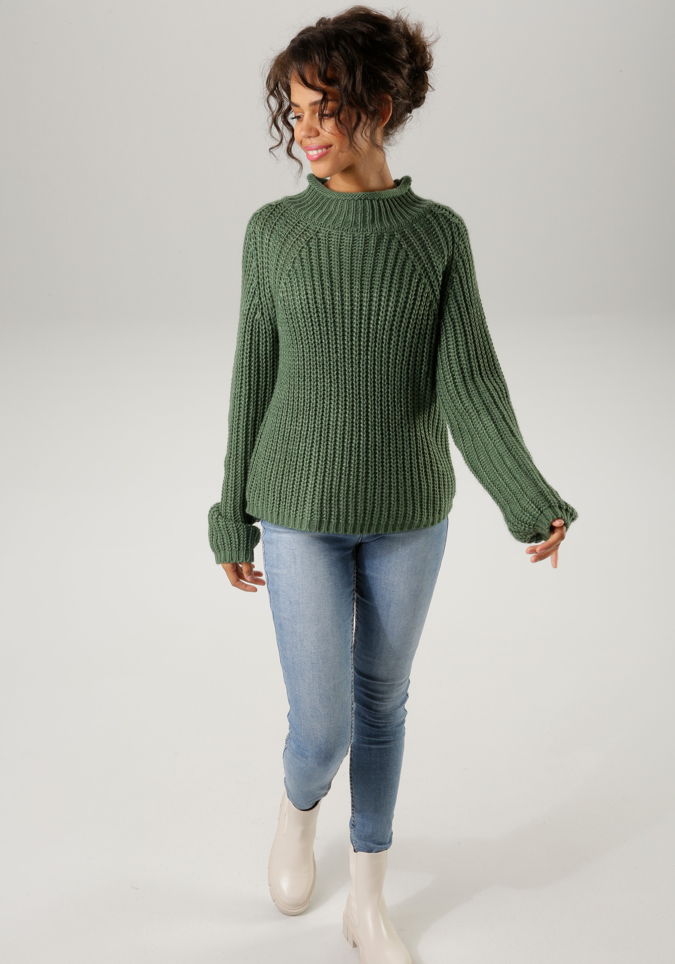 Aniston CASUAL Strickpullover, mit Rollkante am Stehkragen