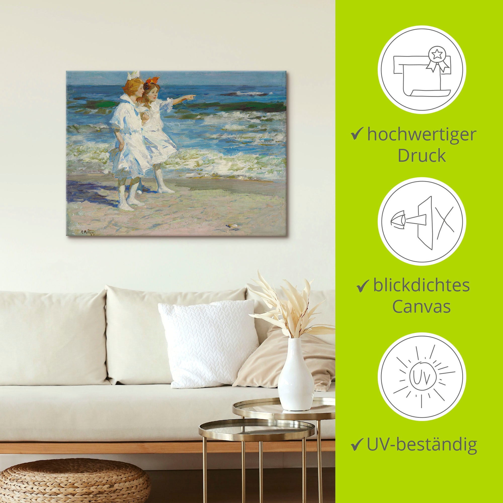 Artland Wandbild »Mädchen am Strand.«, Kind, (1 St.), als Leinwandbild, Wandaufkleber in verschied. Größen