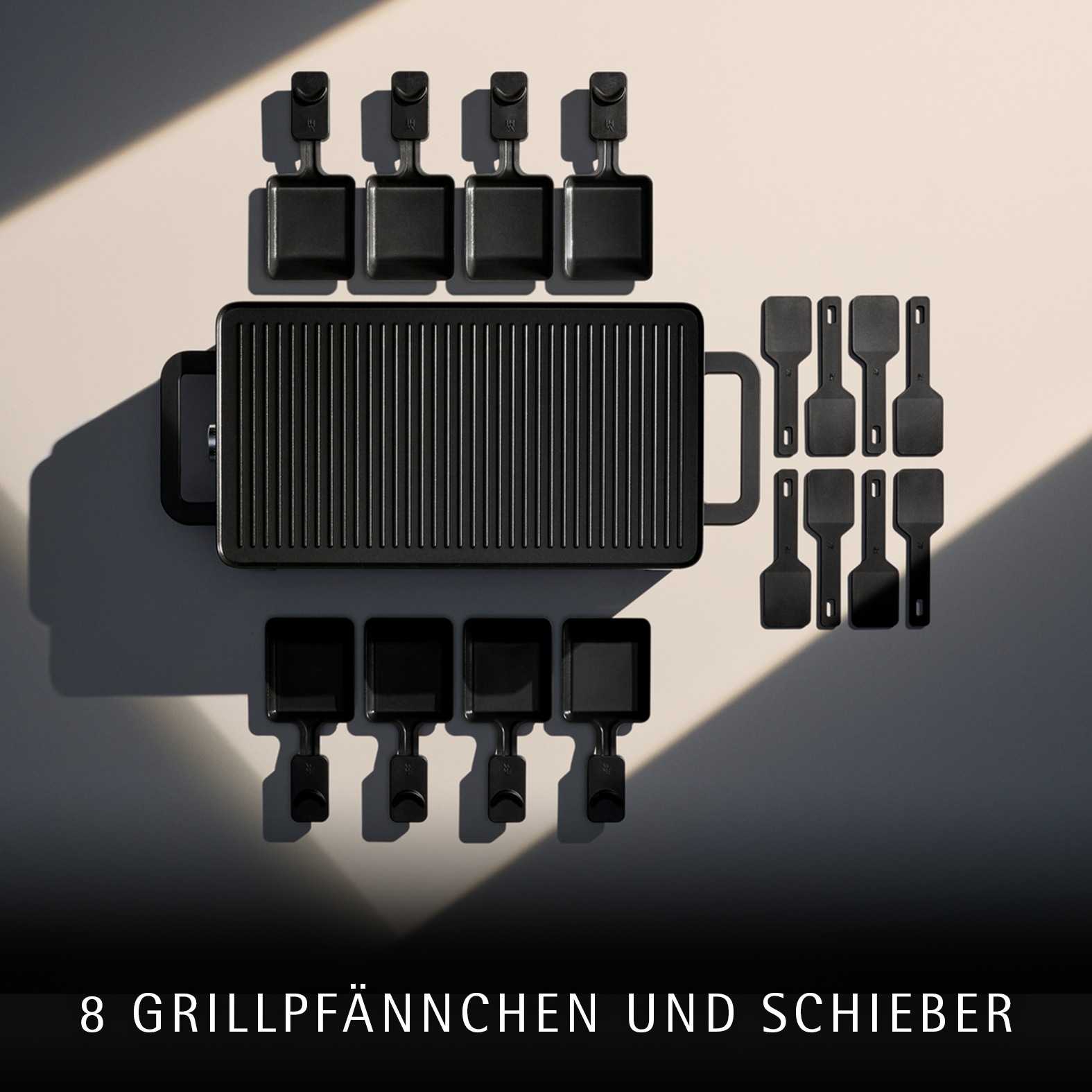 WMF Raclette »Master, indirekte LED-Beleuchtung, Keramikbeschichtung« 8 Stk. Raclettepfännchen 1.500 W Variable Temperatur, spülmaschinengeeignete Pfännchen und Spatel