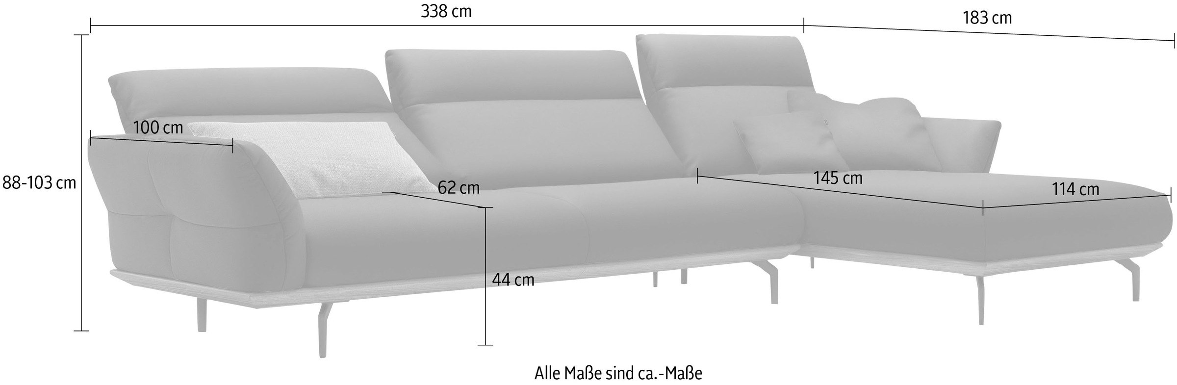 Creation BY ROLF BENZ Ecksofa »CR.460«, Sockel in Eiche, Winkelfüße in Umbragrau, Breite 338 cm