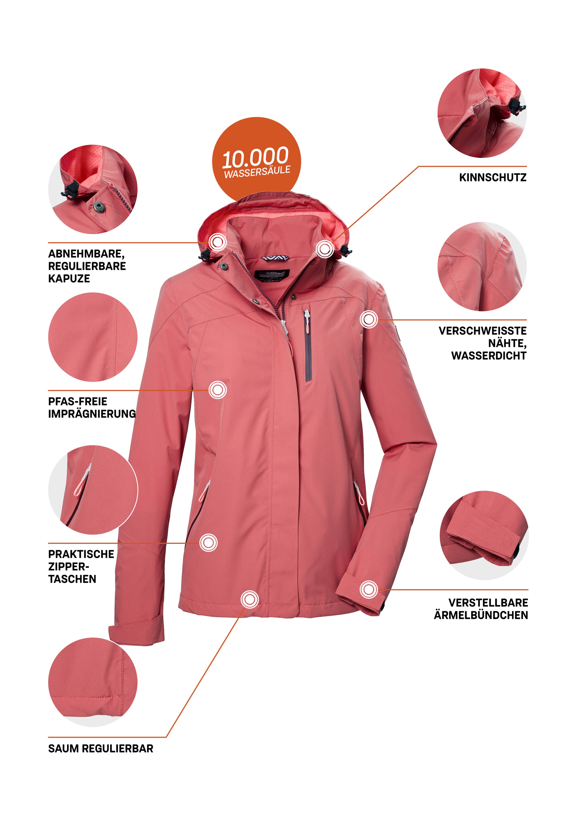 Killtec Outdoorjacke »KOS 28 WMN JCKT«, Wasserdichte, atmungsaktive Damenjacke, PFAS-frei, recyceltes Material