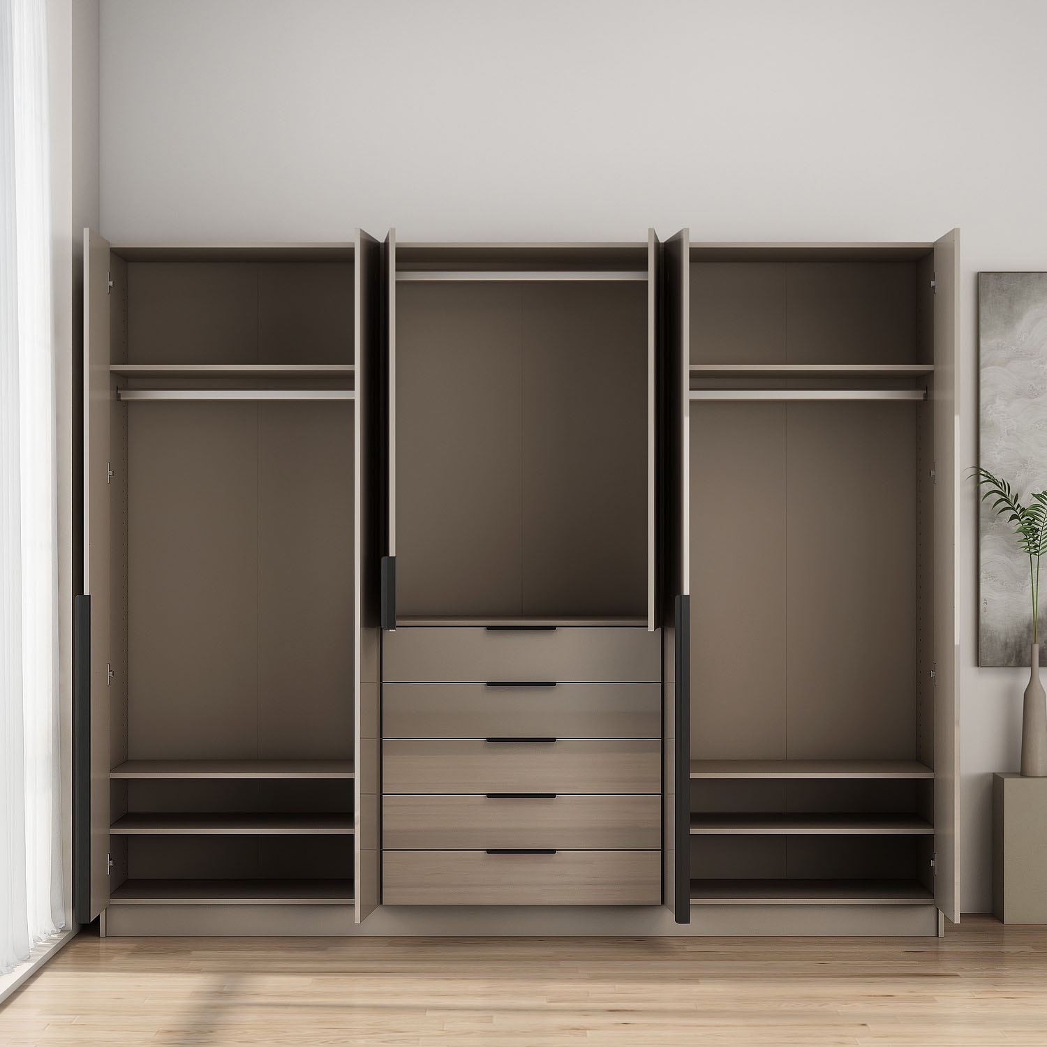 OTTO home Kleiderschrank »Annor Schlafzimmerschrank Breite 242cm hochglanz Schrank Garderobe« Drehtürenschrank mit perfekter Innenausstattung - elegante Türgriffe