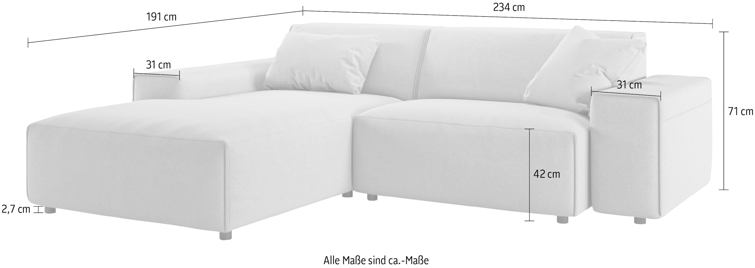andas Ecksofa »Glimminge L-Form auch in Breitcord, Feincord + Easy care-Bezug,«, Breite 234, Zierkissen
