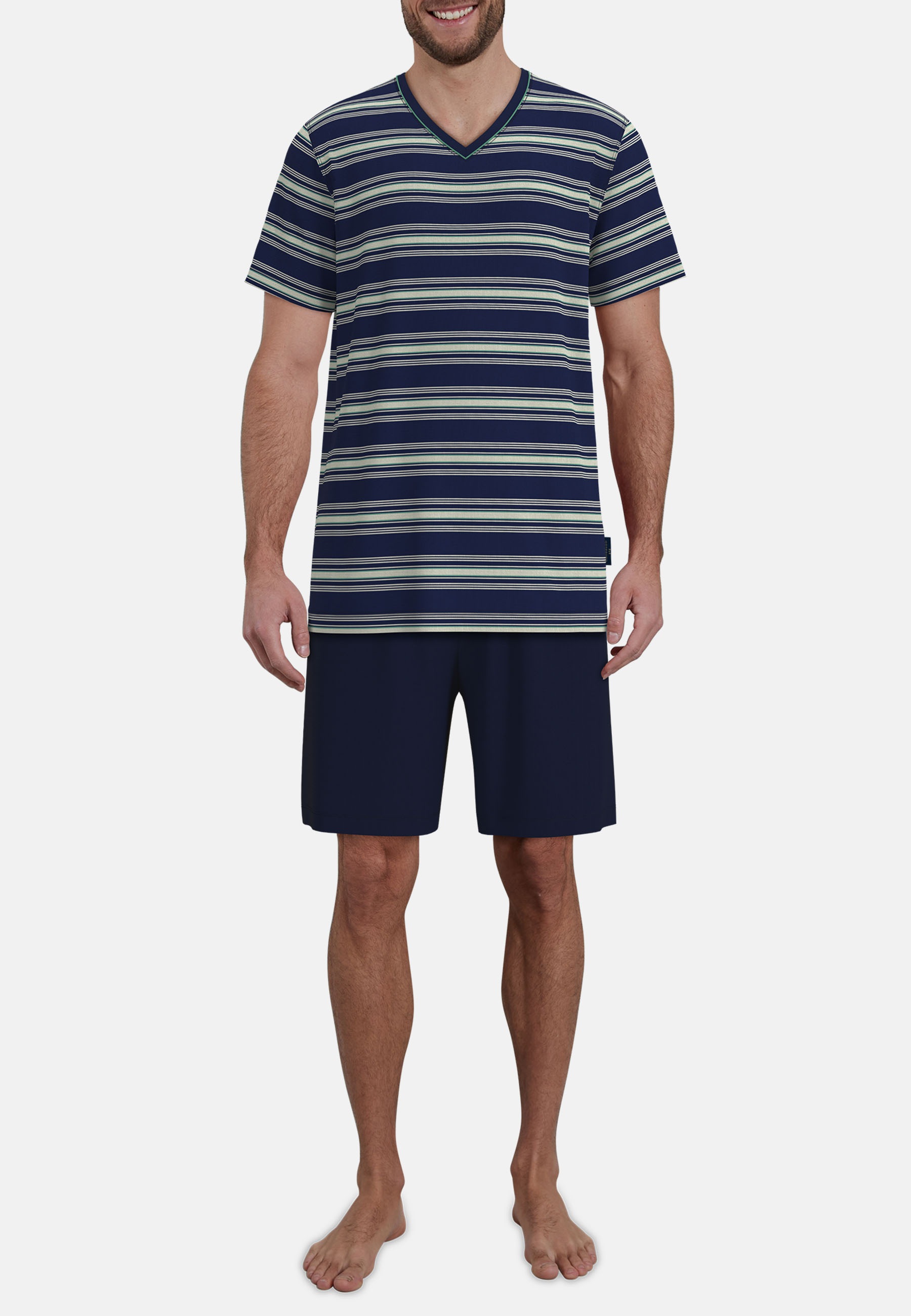 GÖTZBURG Shorty gestreift, kurz, atmungsaktiv, V-Ausschnitt, Baumwollmix