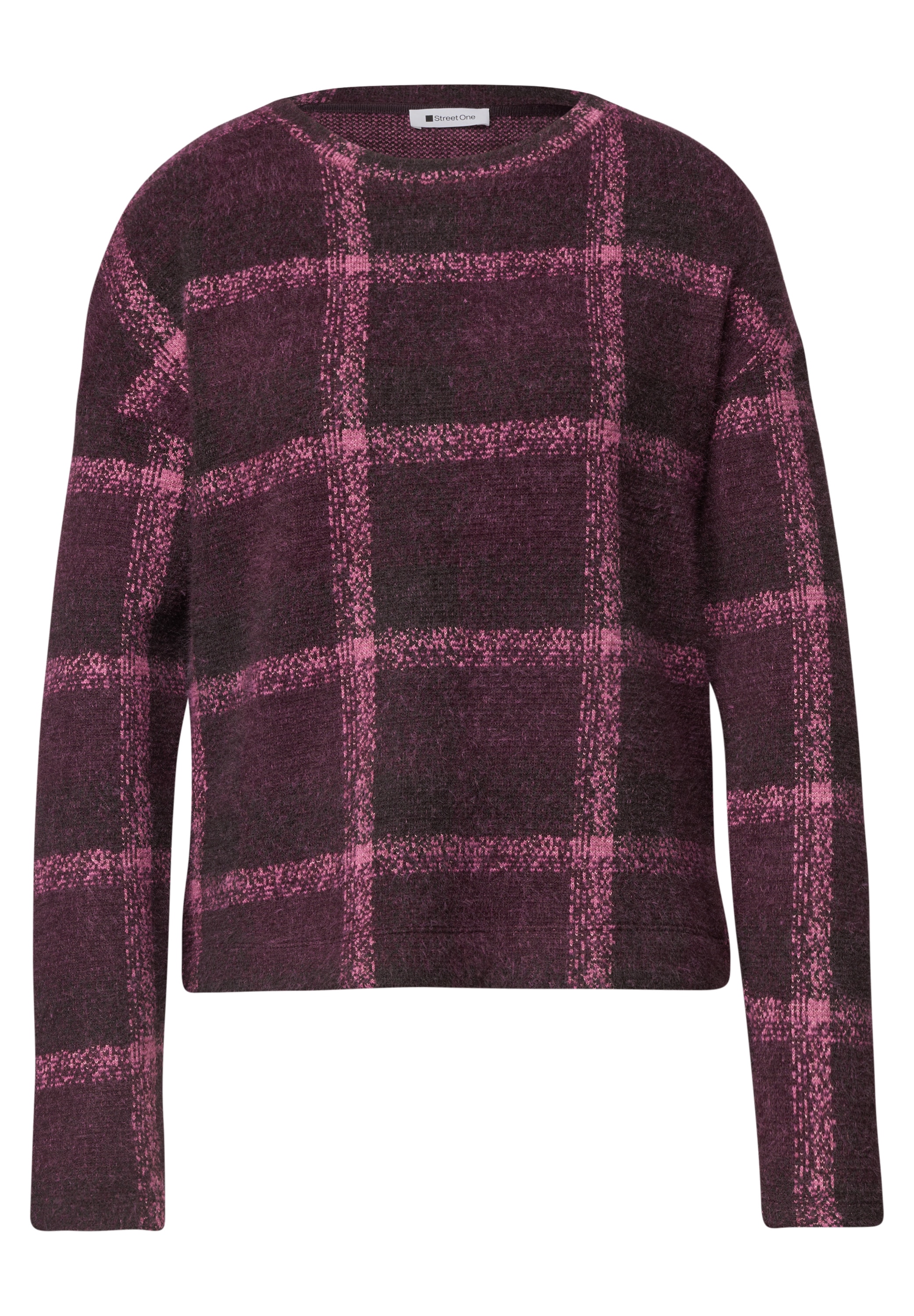 STREET ONE Langarmshirt Federgarn Shirt mit Rundhals und Karomuster