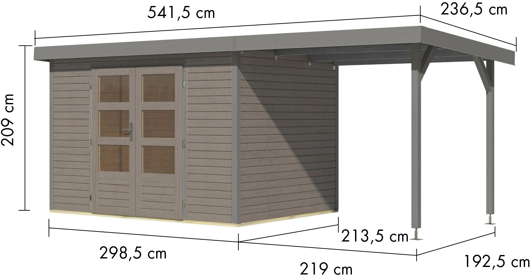 Karibu Gartenhaus »Jupiter 4«, in verschiedenen Farben, mit Anbaudach 2,35 m breit