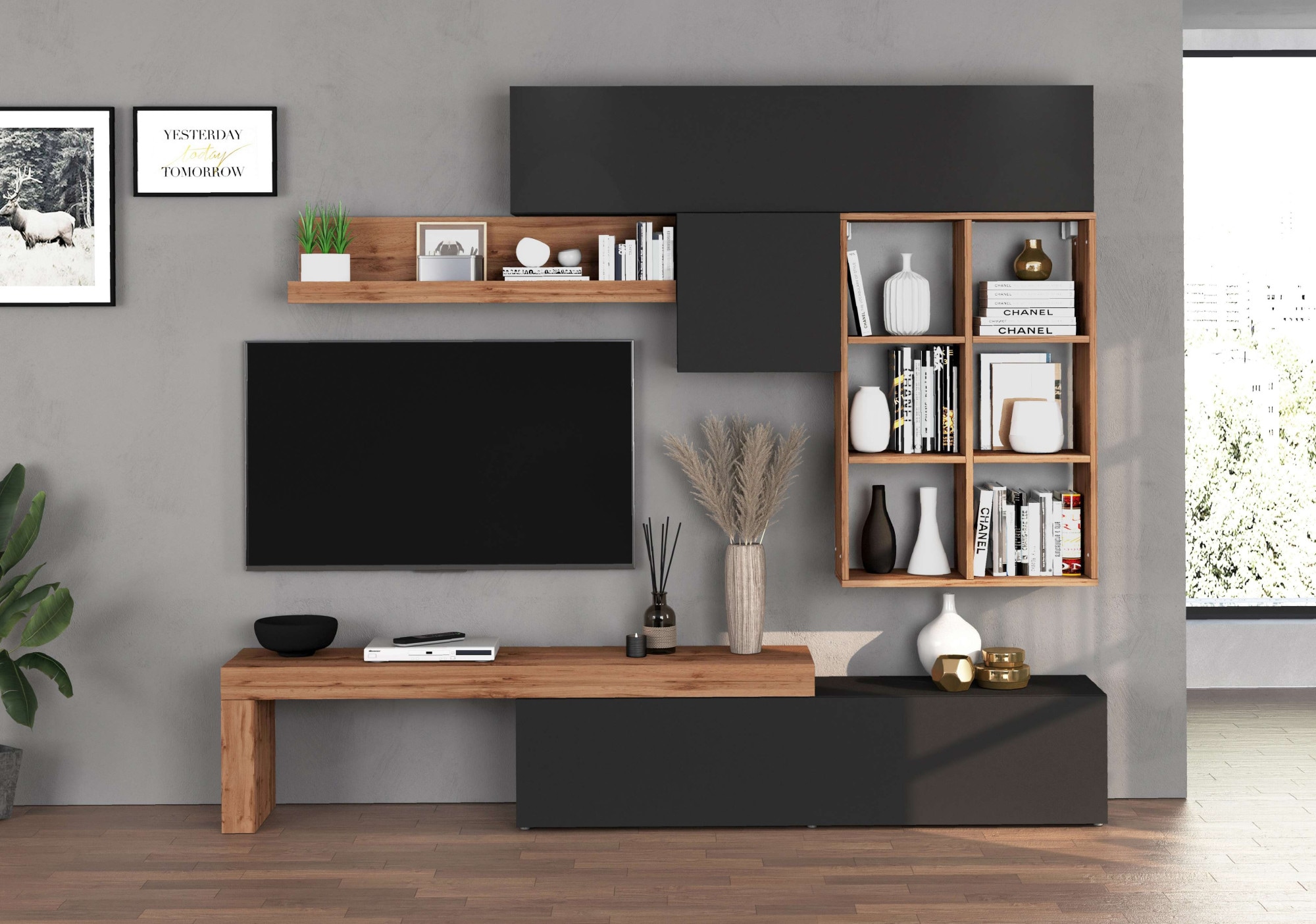 INOSIGN Wohnwand »Chronos Wohnwand, Medienwand, 5-er set«, (Set, 5 St.), ca. 270 cm mit Hängeschränke, Würfel, Regal, Lowboard, Made in Italy