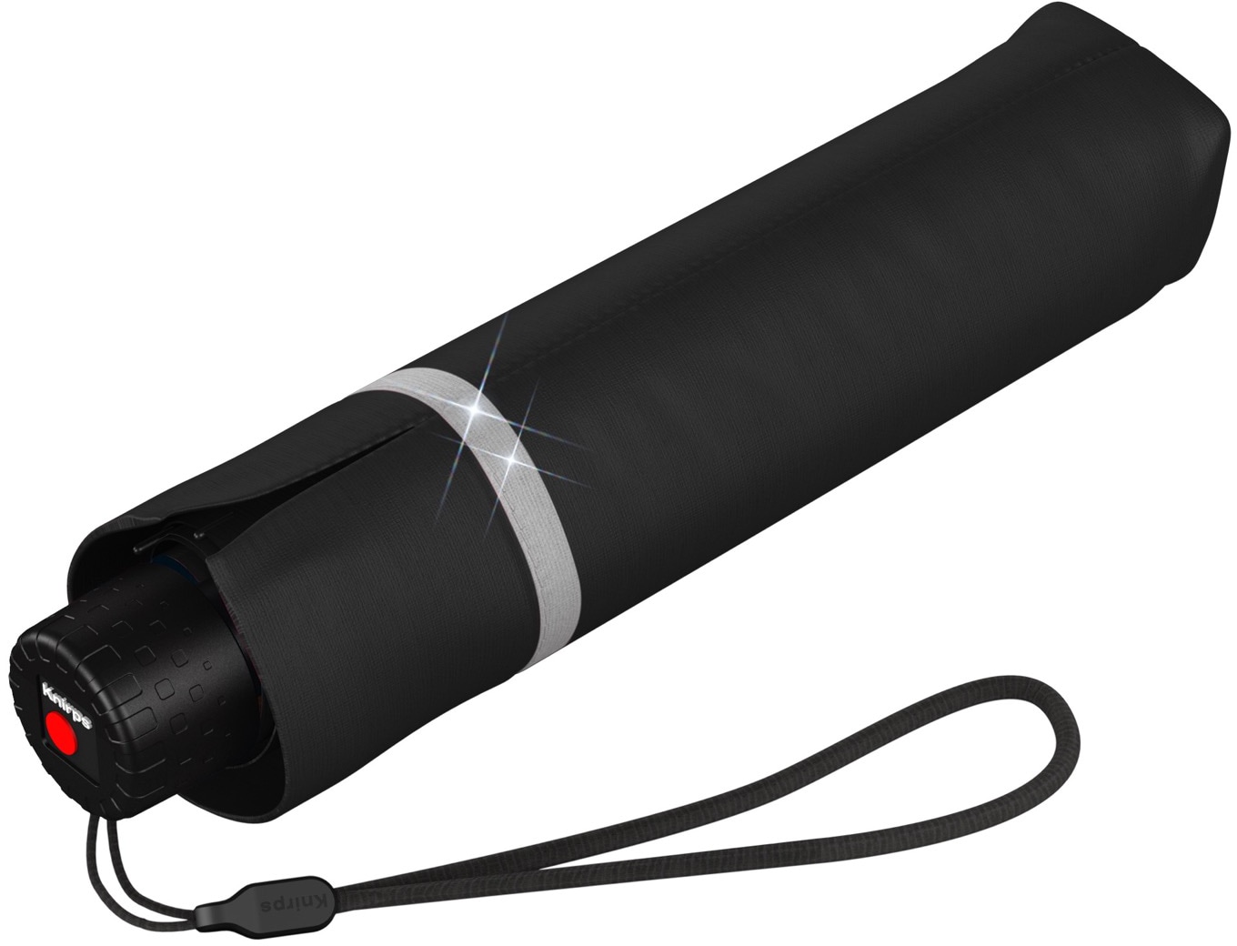 Knirps® Taschenregenschirm »Rookie manual, black reflective«, für Kinder; mit umlaufendem, reflektierendem Band