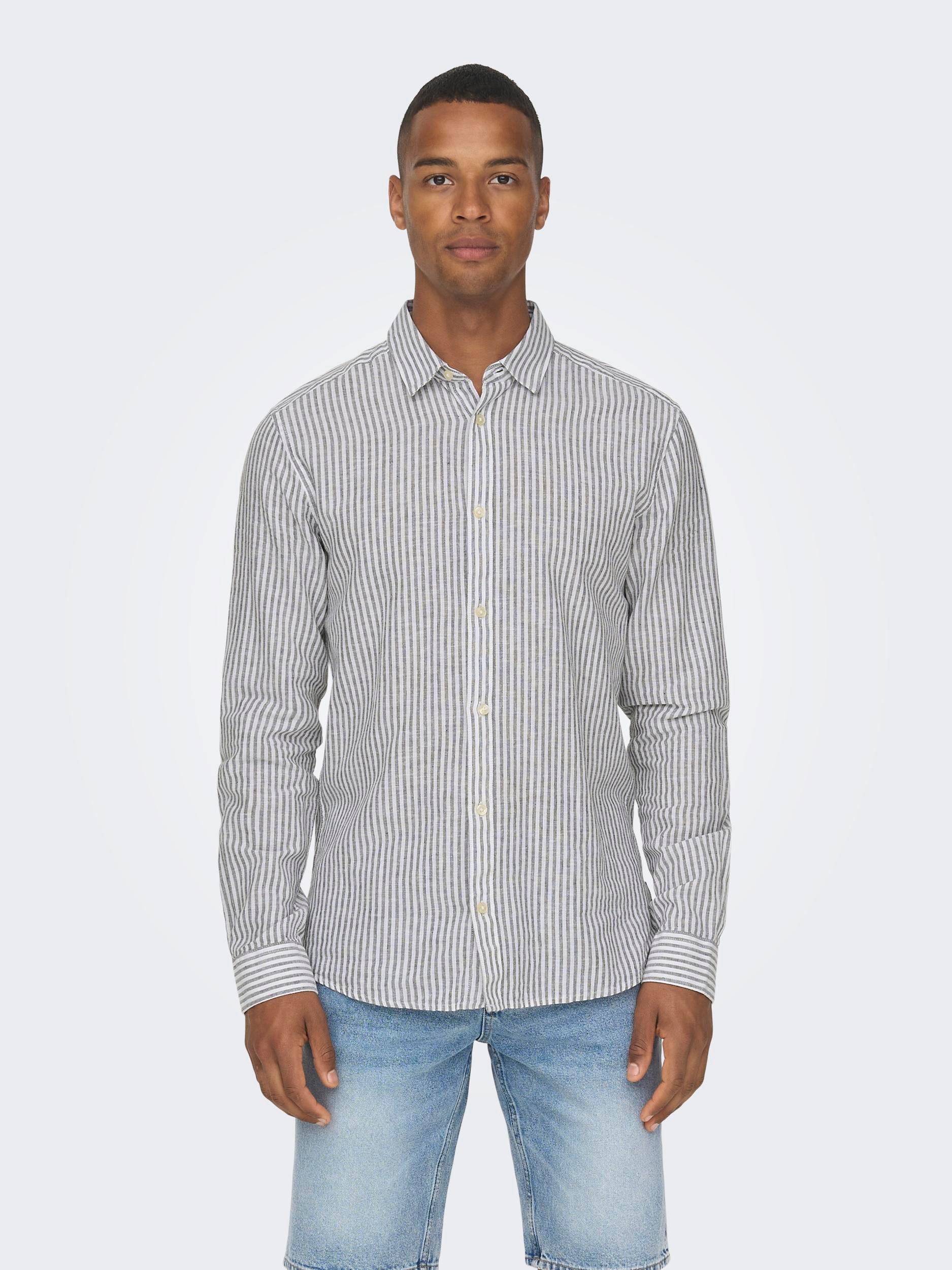 ONLY & SONS Kurzarmhemd "ONSCAIDEN LS STRIPE LINEN SHIRT 660 NOOS"