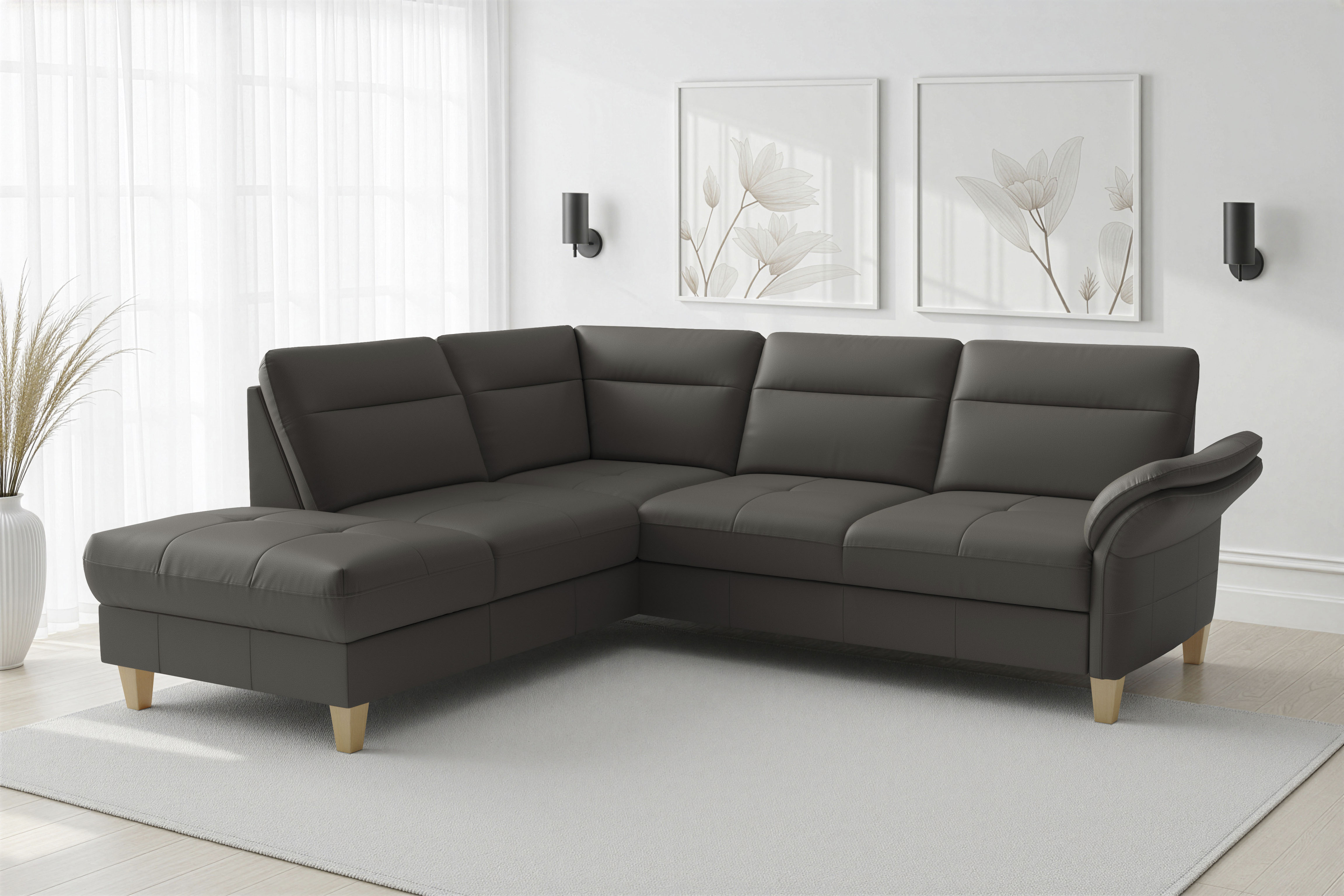 sit&more Ecksofa "Pamela L-Form, B: 218 cm, optional Schlaffunktion & Bettkasten, Leder" optional Armteilverstellung, Schlaffunktion & Bettkasten