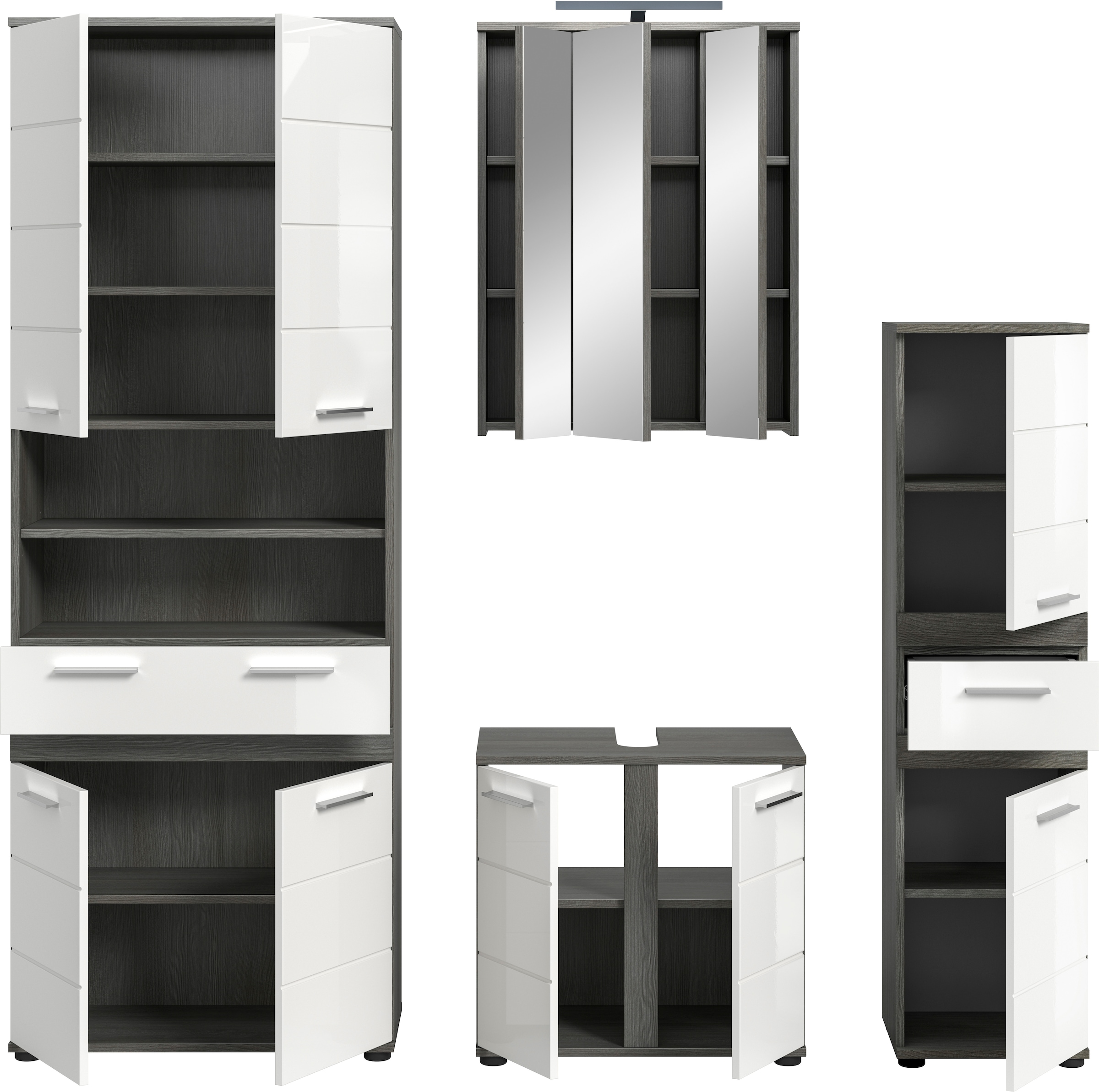 welltime Badmöbel-Set »LUCCA, 4-tlg. Badkombination, viel Stauraum, modernes Design« 4 Stk. tlg.