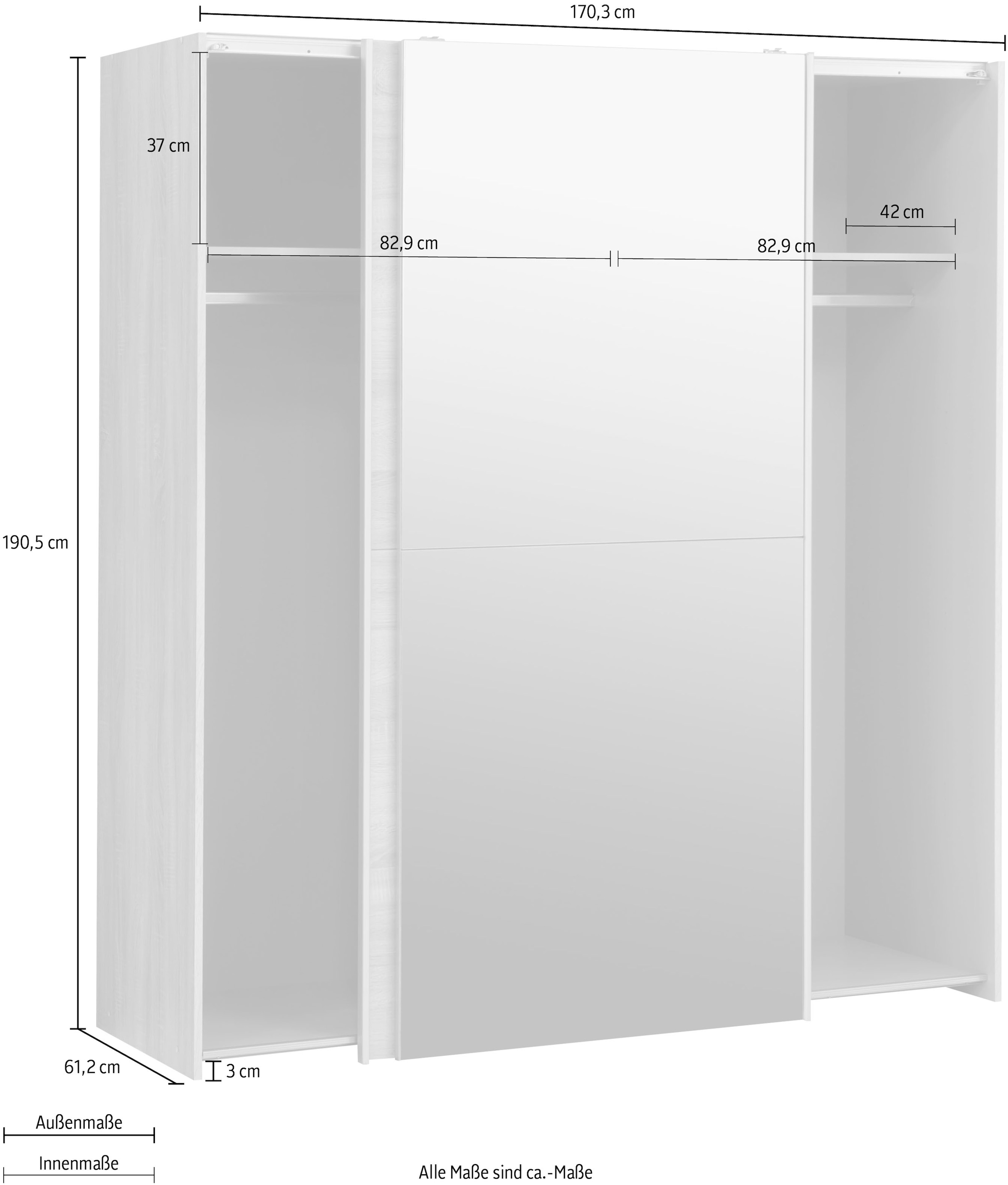 FORTE Schwebetürenschrank »"White Kiss", Made in Europe, ideal für kleine Räume«, mit Spiegel und 2 Schiebetüren