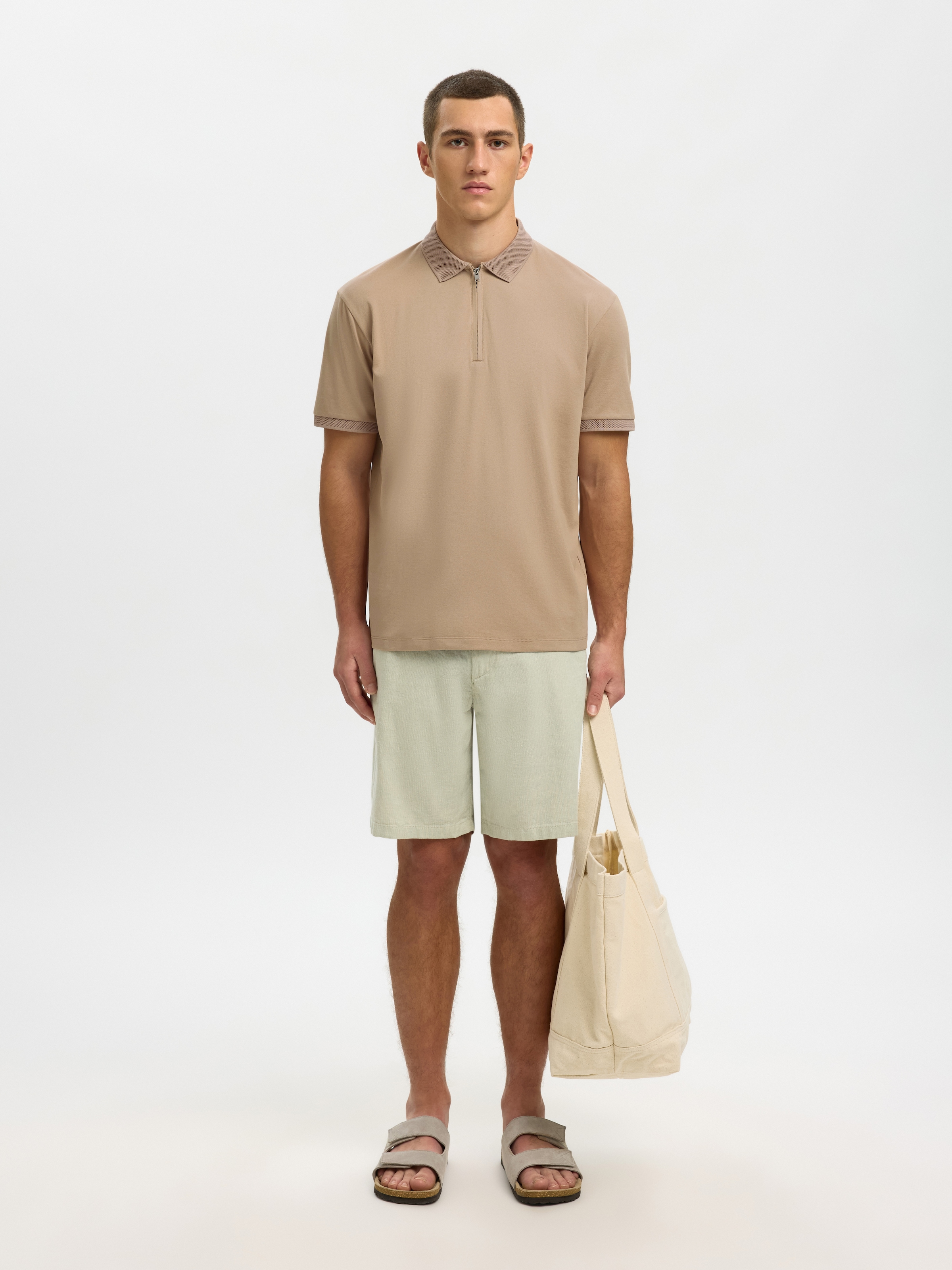 SELECTED Poloshirt »SLHFAVE ZIP SS POLO NOOS« Baumwollmischung, regular fit