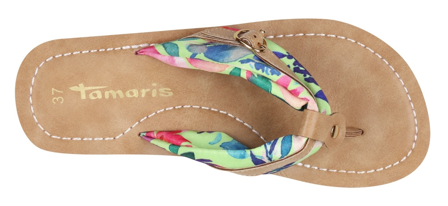 Tamaris Zehentrenner »AVRIL«, Sommerschuh, Flats, Schlappen mit T-Logoanhänger