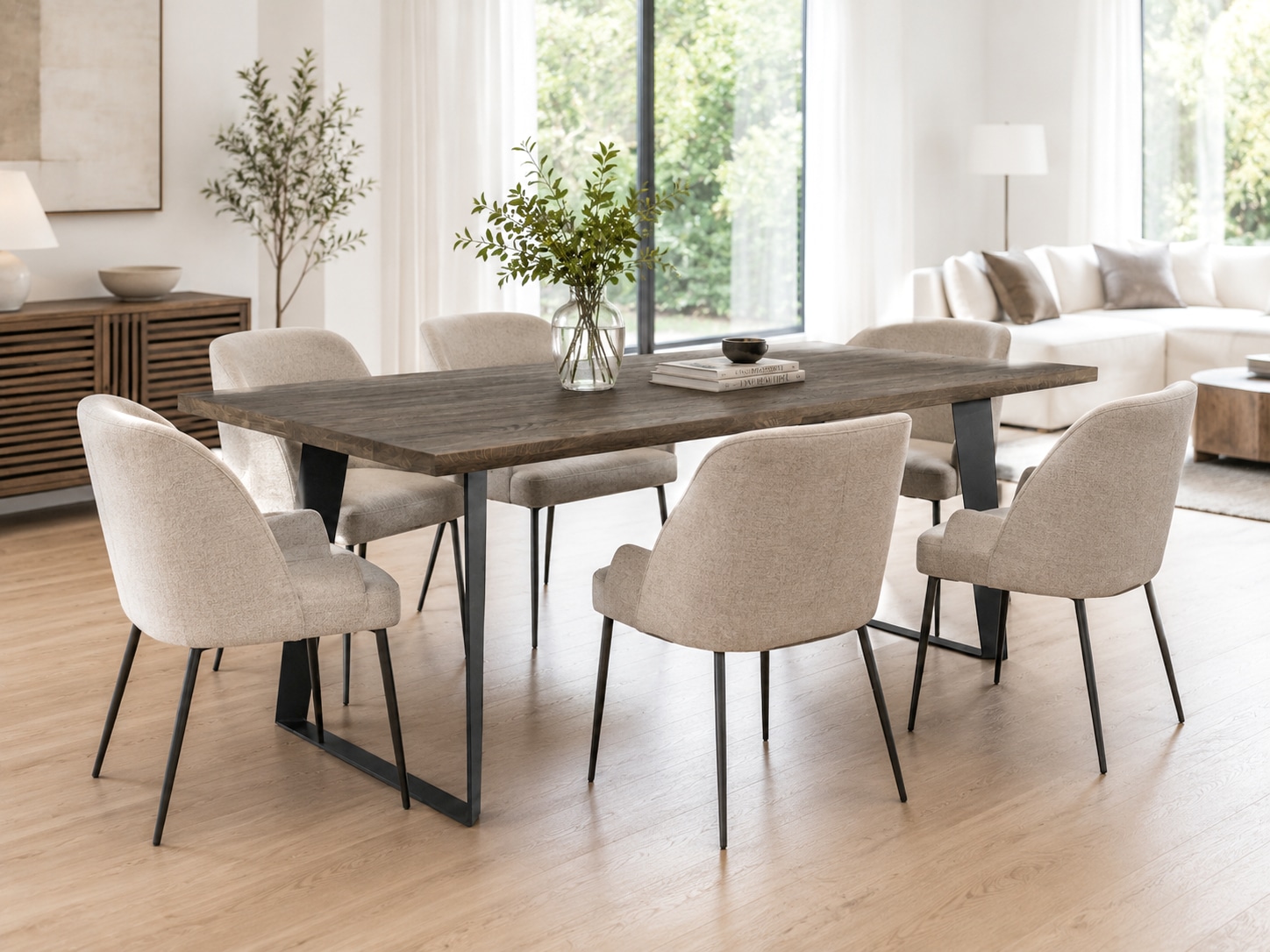 OTTO home Esstisch »»SKAGEN« Speisetisch, Küchentisch, Wohntisch, Esszimmertisch« Wildeiche geölt Natur/Smoke, Gerade Kante, U-Gestell schwarz Metall