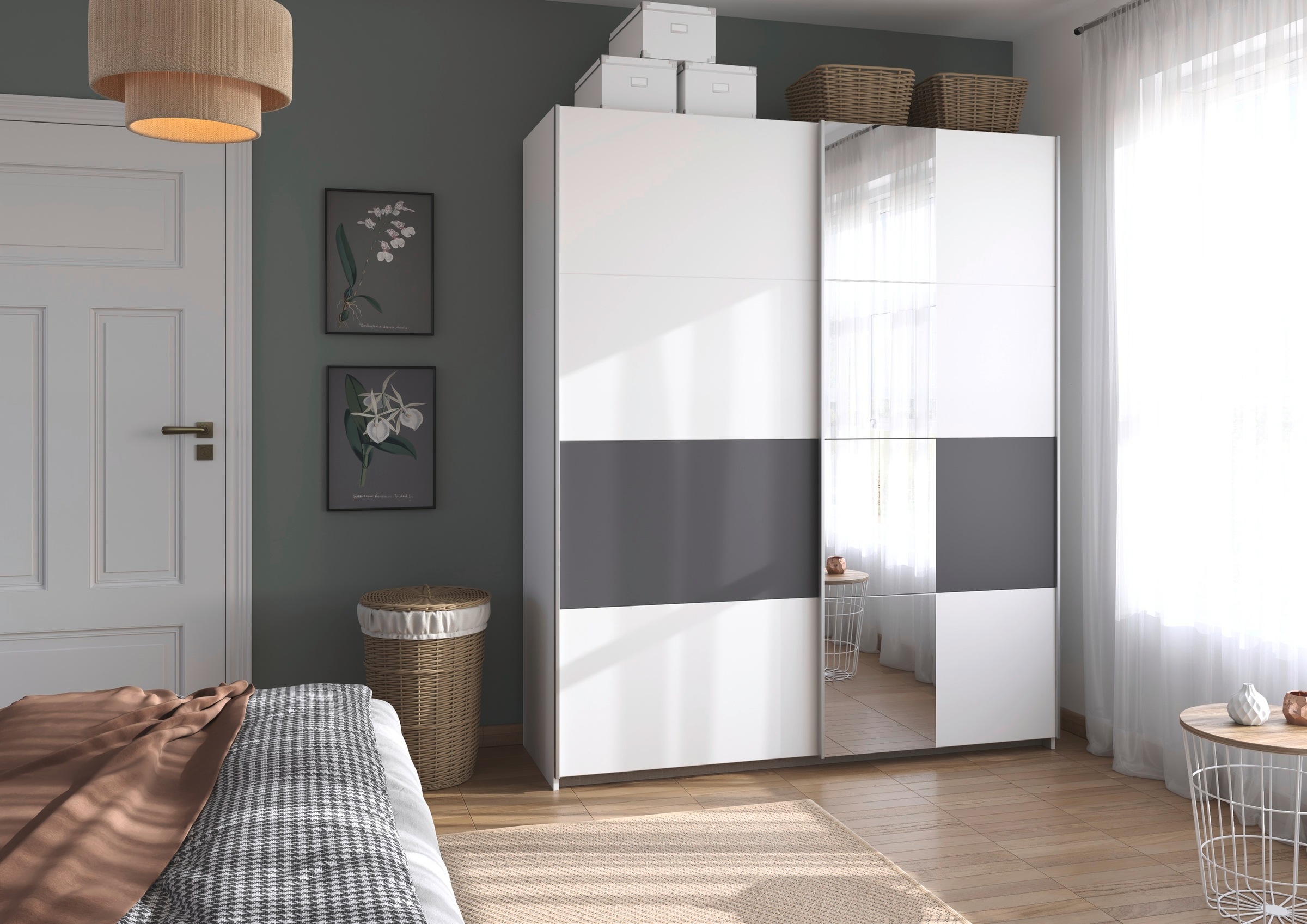 rauch Schwebetürenschrank »Kleiderschrank Schrank Garderobe Schlafzimmerschrank OXFORD«, (in 3 verschiedenen Ausstattungen BASIC/CLASSIC/PREMIUM), mit Griffleisten aus Metall, auch für kleinere Räume MADE IN GERMANY