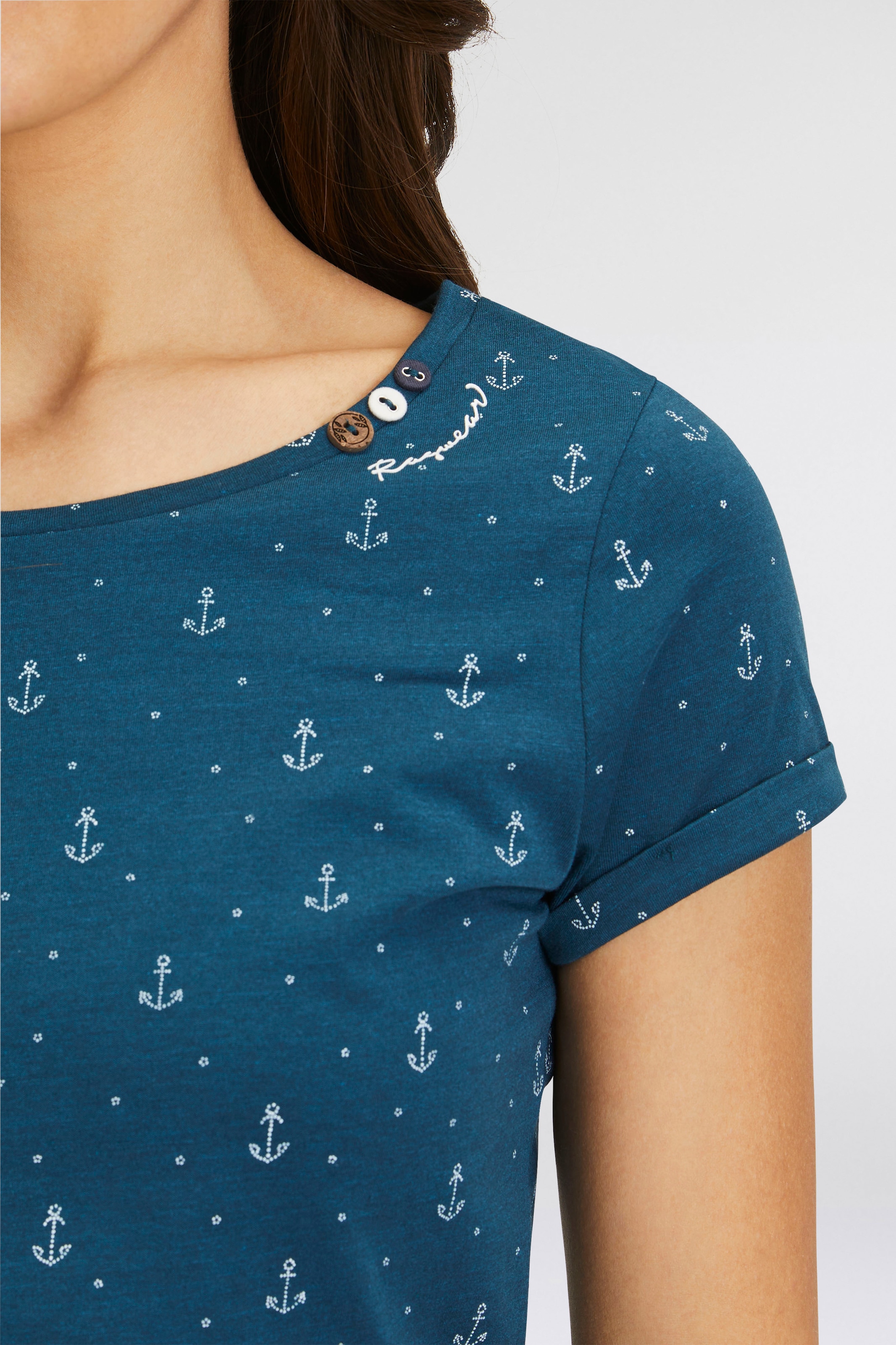 Ragwear T-Shirt »FLORAH A ORGANIC O«, mit maritimen Anker-Allover-Druck