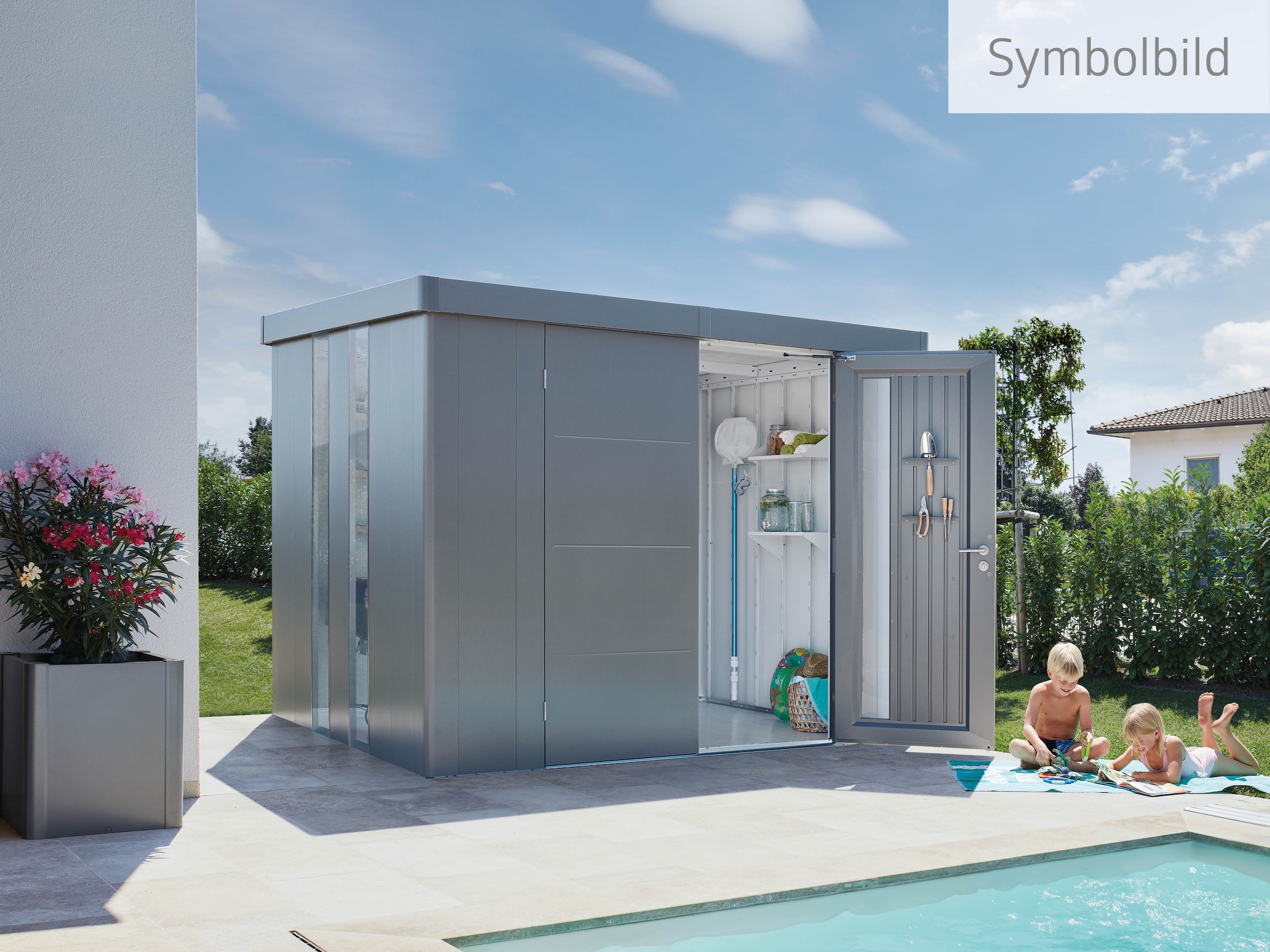 Biohort Gerätehaus »NEO Gr. 4D, verschiedene Farben«, stylisches Gartenhaus mit Flachdach