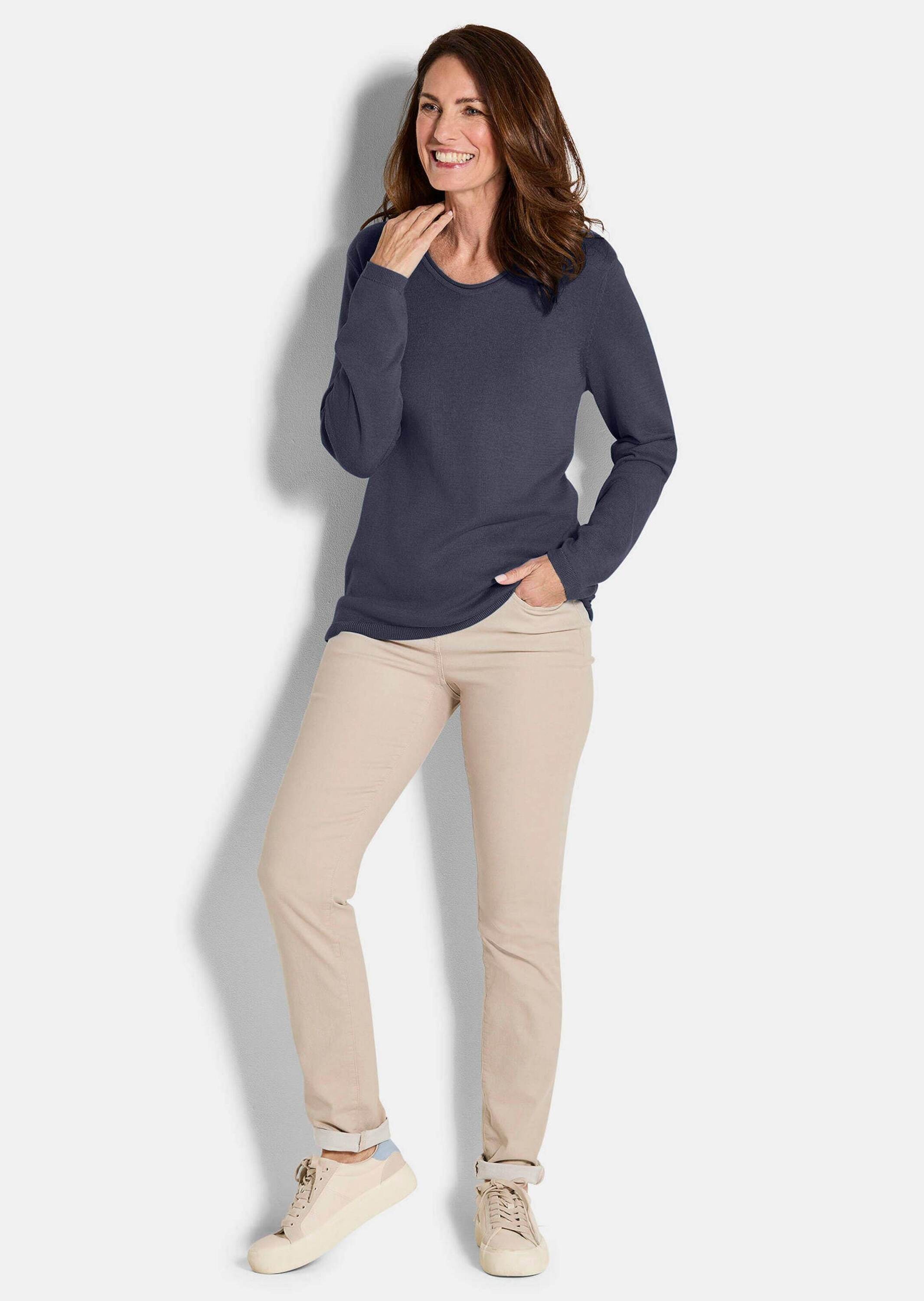 GOLDNER Rundhalspullover "Kurzgröße Edler Feinstrickpullover, V-Ausschnitt" günstig online kaufen