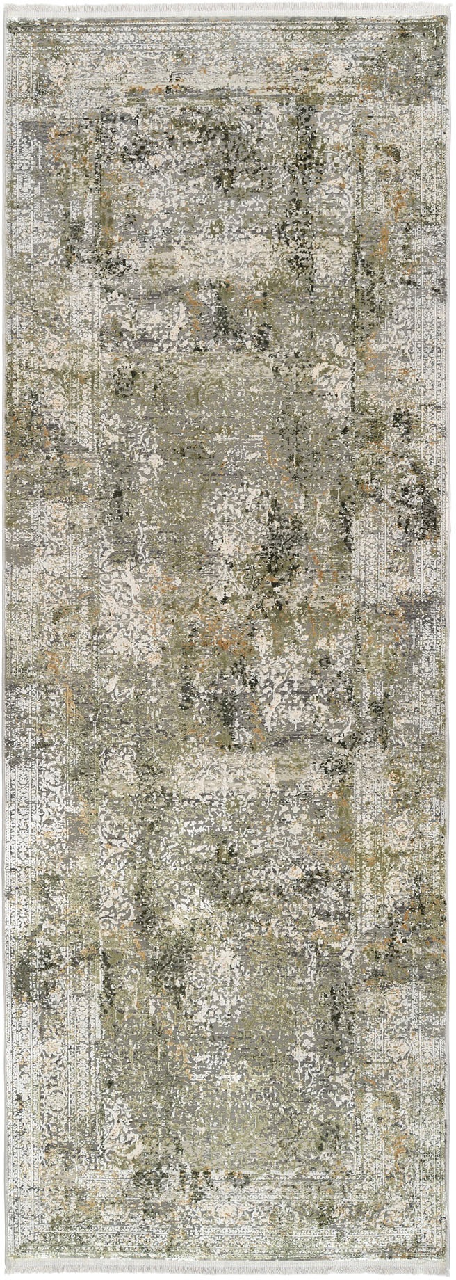 Läufer OCI DIE TEPPICHMARKE "BESTELLER CAVA", grün (grün, grau), B:80cm H:8mm L:250cm, Viskose, Teppiche, Läufer, Glanz Viskose, mit Fransen, Hoch Tief Struktur, Vintage, Wohnzimmer