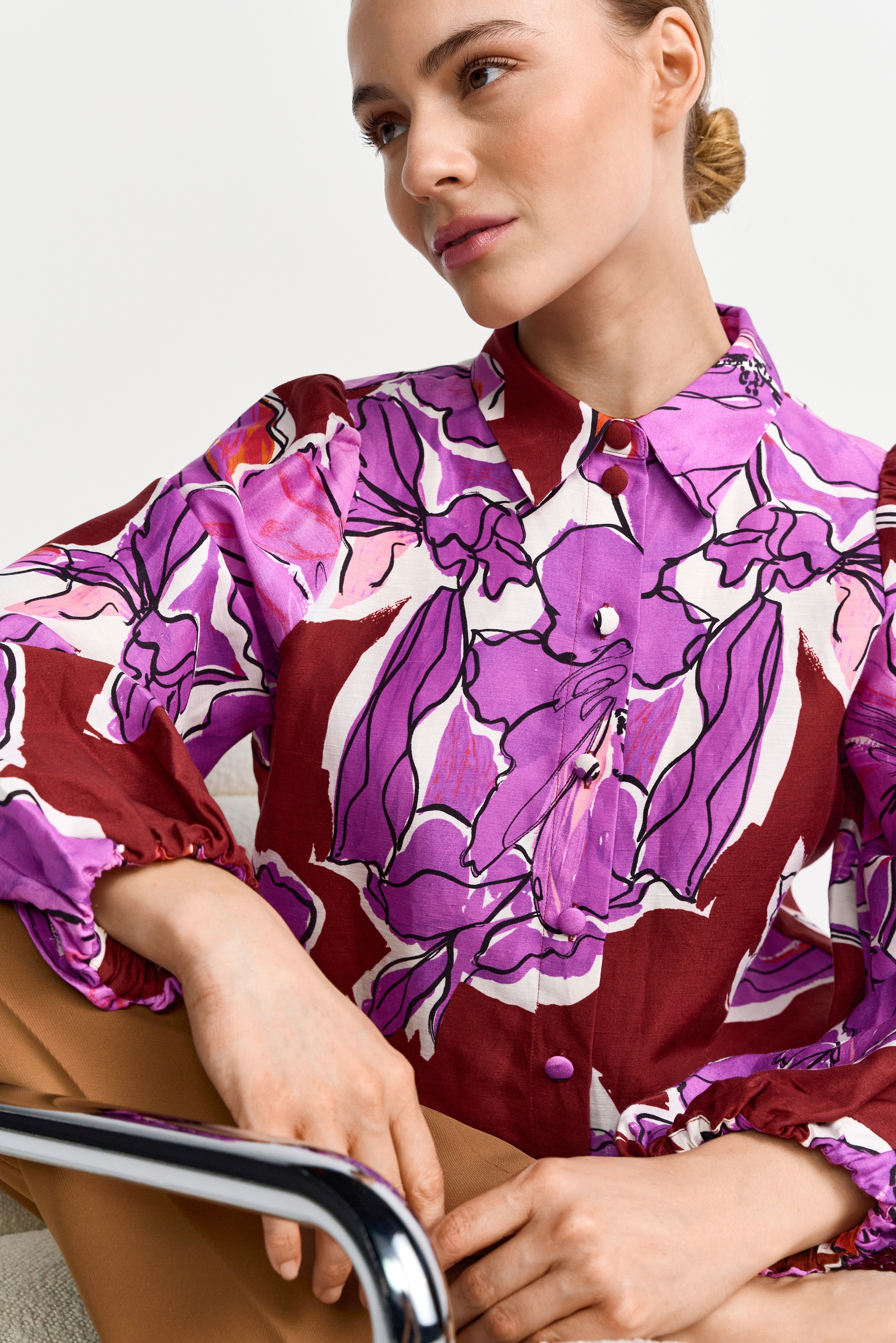 RICHROYAL Langarmbluse aus Leinen-Mix, Allover Blumenprint günstig online kaufen