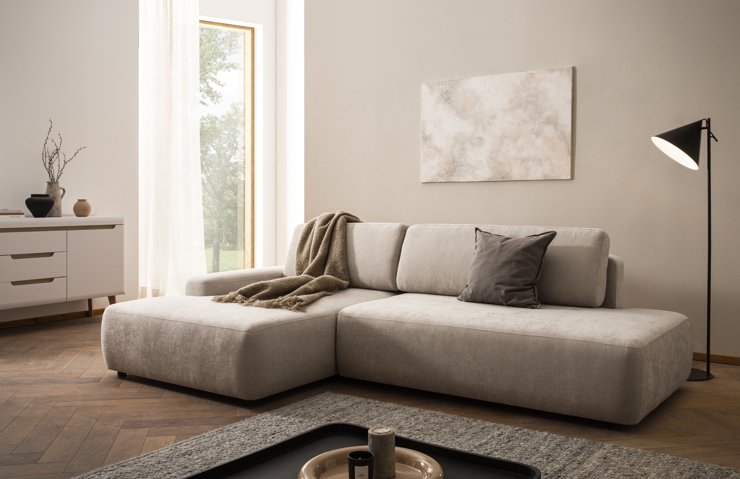 INOSIGN Ecksofa "TORGE, Schlafsofa Cord, Samtvelours u. Strukur fein, Couch günstig online kaufen