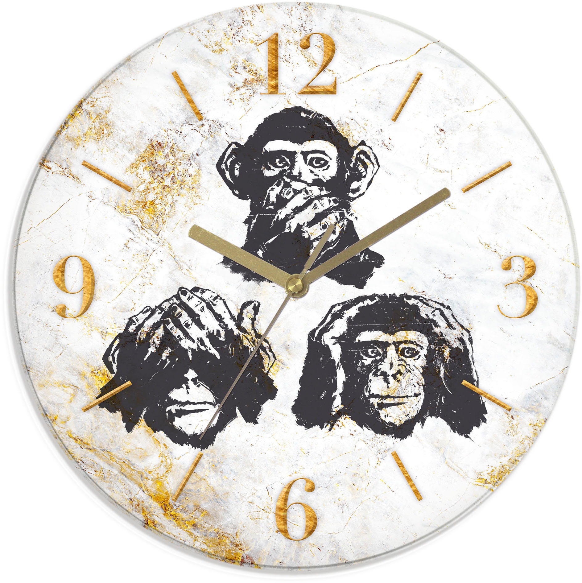 OTTO home Wanduhr "Affen - Glas Ø 30cm" wahlweise mit Quarz- oder Funkuhrwerk, lautlos ohne Tickgeräusche