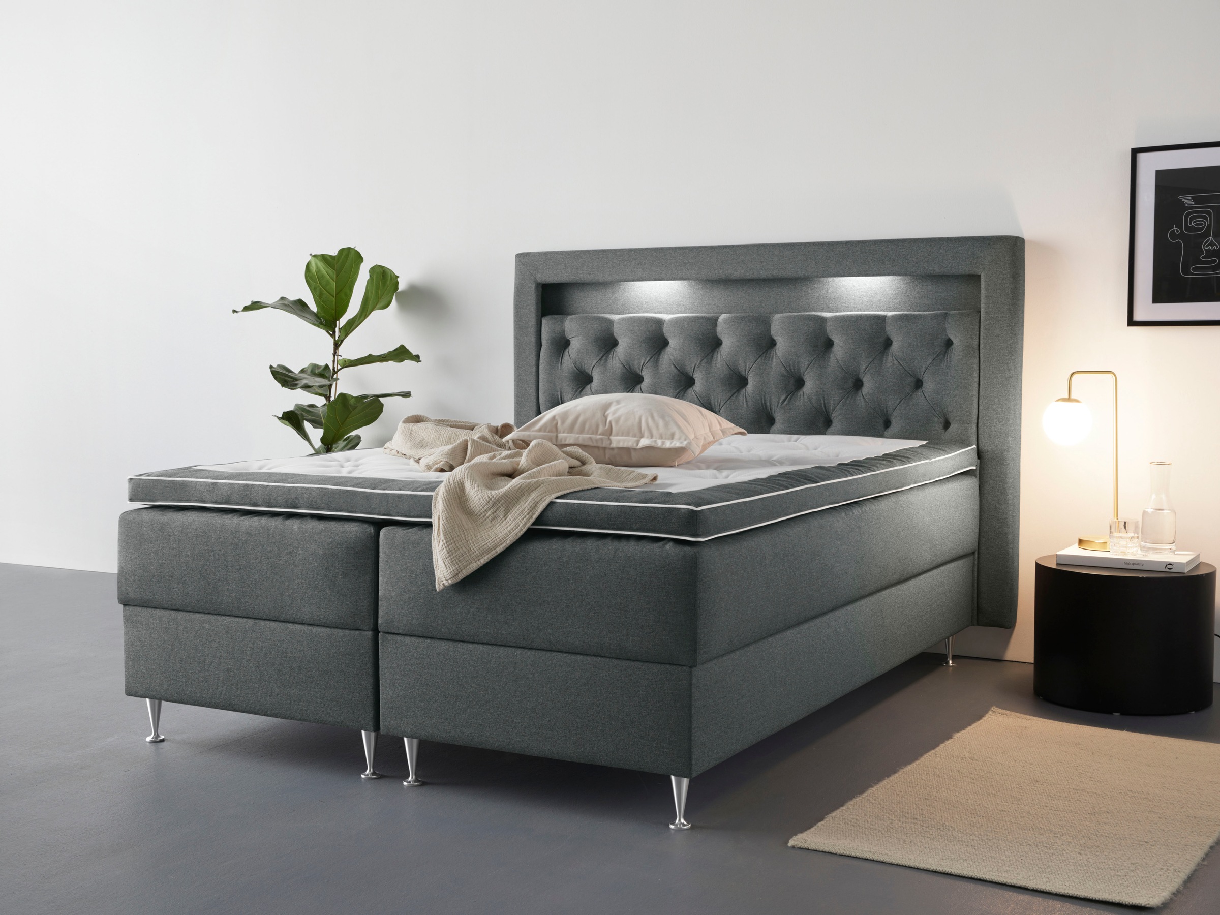 Leonique Boxspringbett »Kingsley«, mit LED Beleuchtung, inklusive Matratze und Topper kaufen