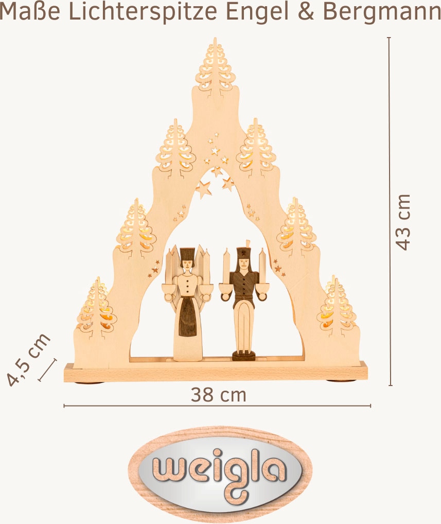 Weigla LED Schwibbogen "Engel & Bergmann, Lichterspitze aus Holz, NATUR-BRA günstig online kaufen