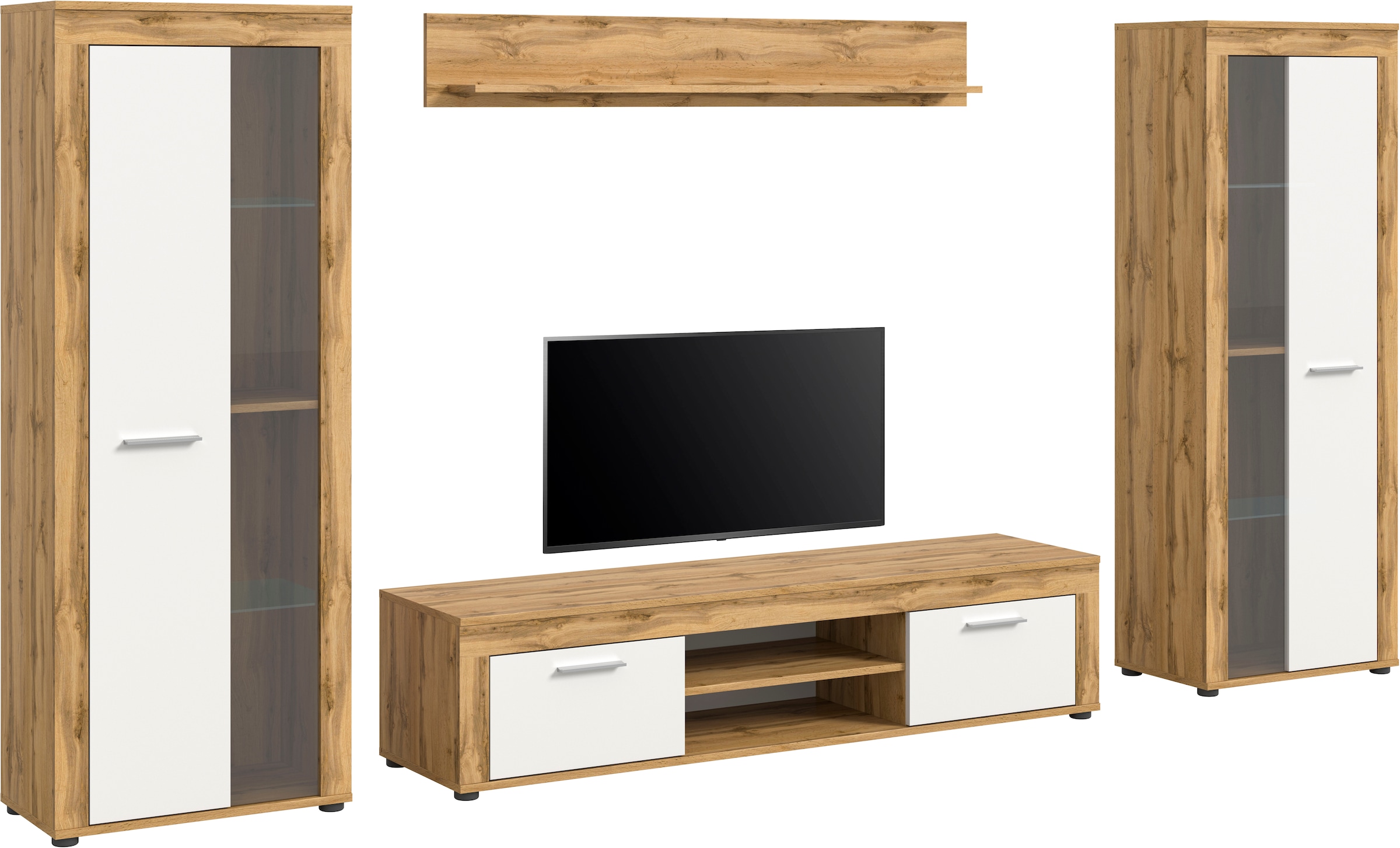 INOSIGN Wohnwand »Aosta, Breite 310cm, best. aus: 2x Vitrine, Lowboard, Wandboard«, Wohnwand, Kombination, Anbauwand, Möbel Set, Schrankwand, Möbel Kombi