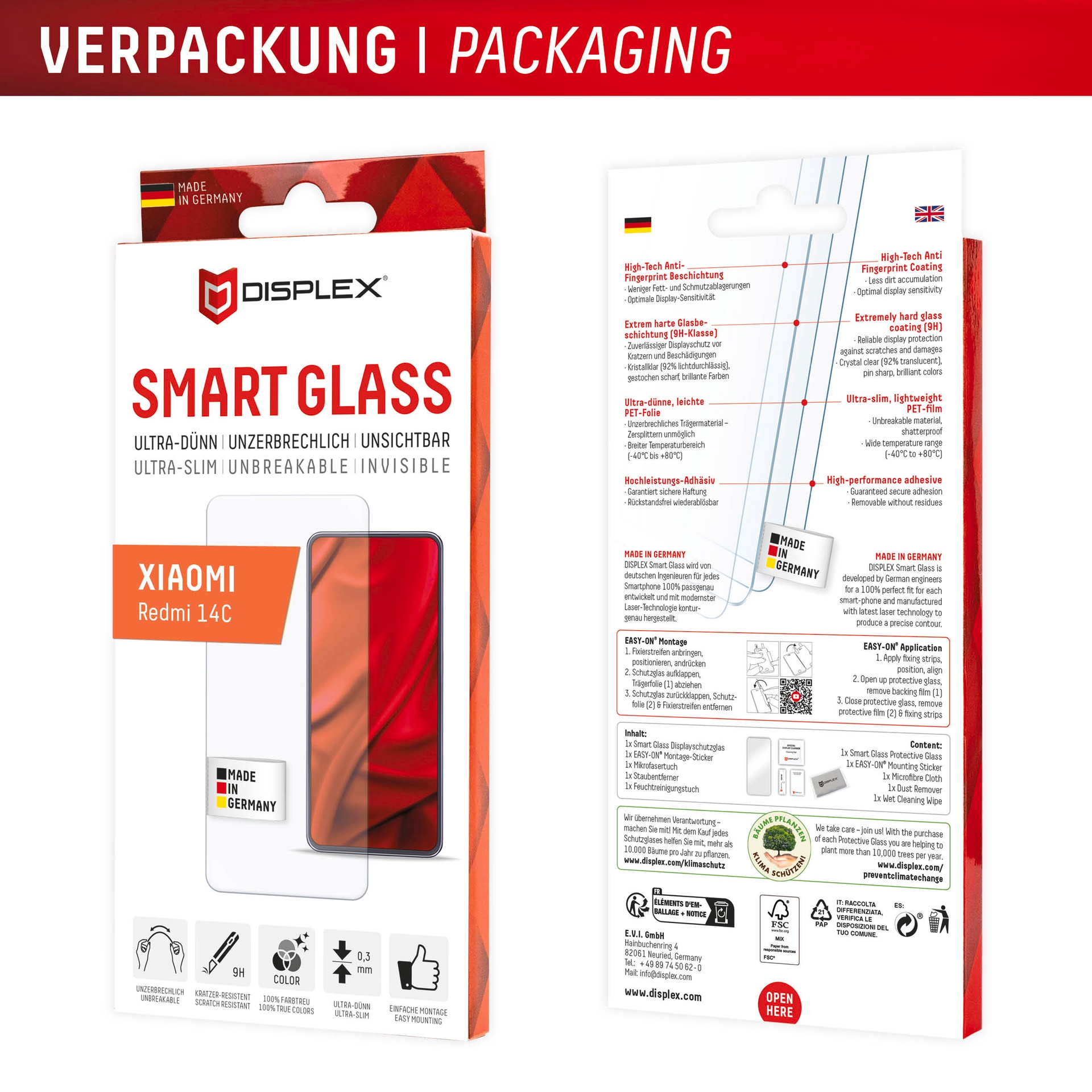 Displex Displayschutzglas »Smart Glass«, Displayschutzfolie, Schutzfolie, Bildschirmschutz, kratz- & stoßfest