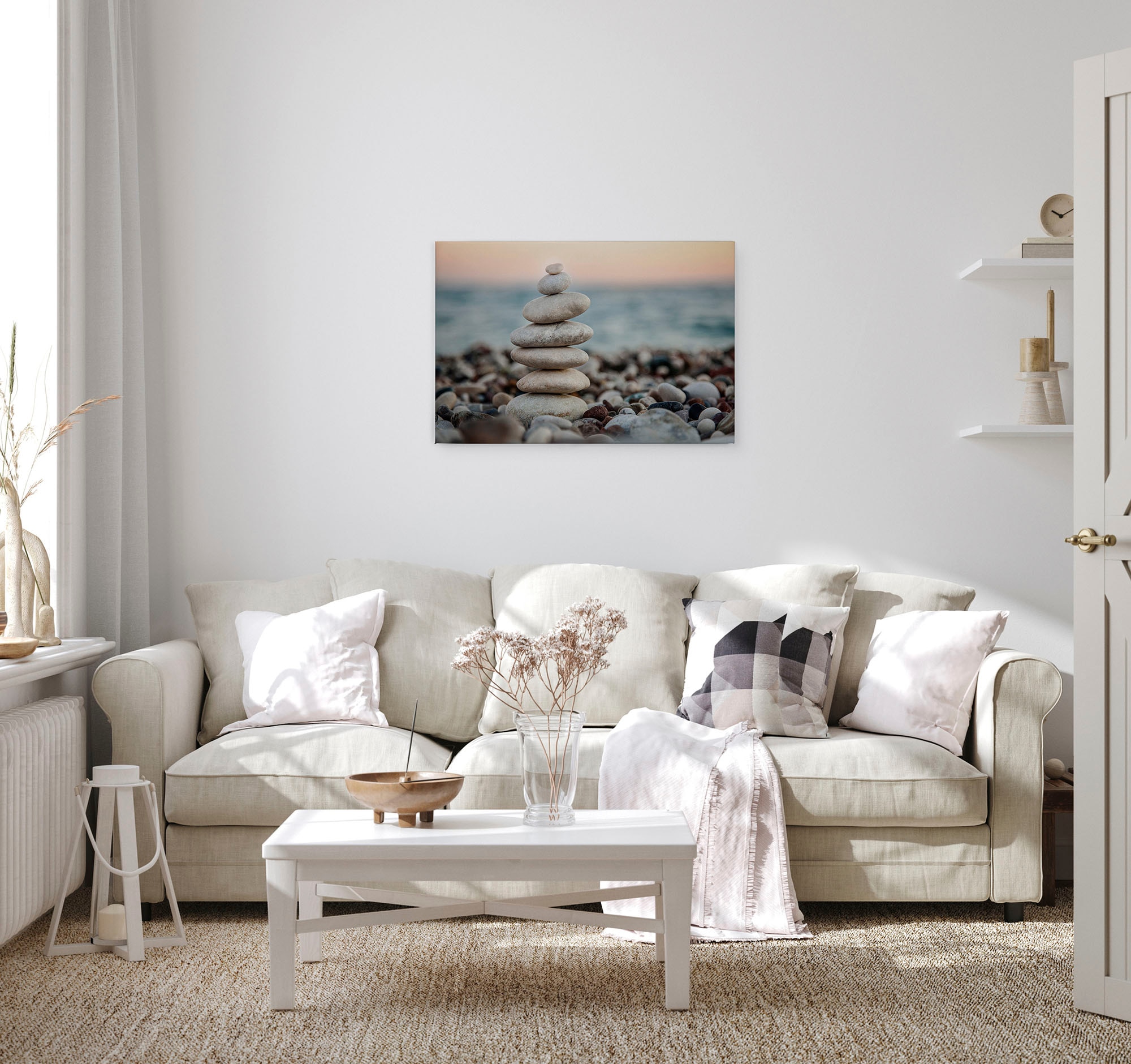 A.S. Création Leinwandbild »Stone Beach«, Kunst-Gemälde-Kinder, (1 St.), Spa Steine Ufer Meer Keilrahmen Entspannung Leinwand-Bild Wohnzimmer
