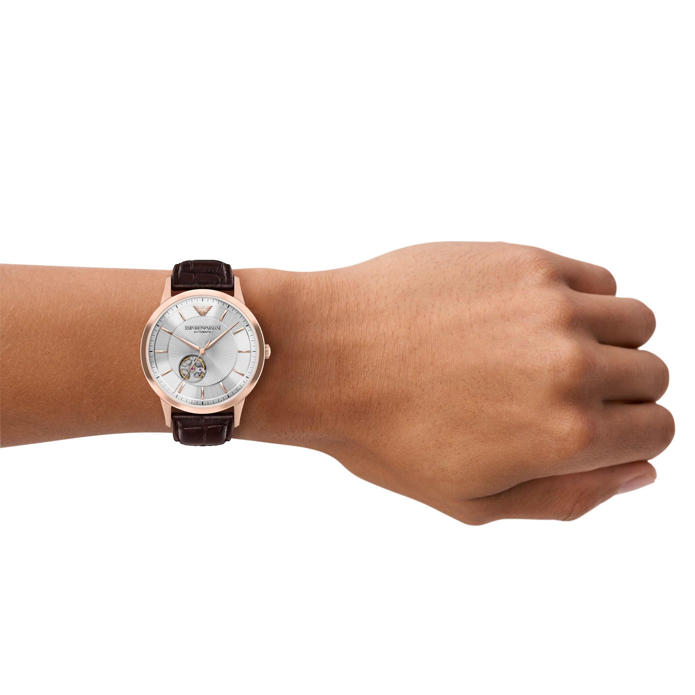 Emporio Armani Automatikuhr Armbanduhr, Mechanische Uhr, Lederarmband, analog