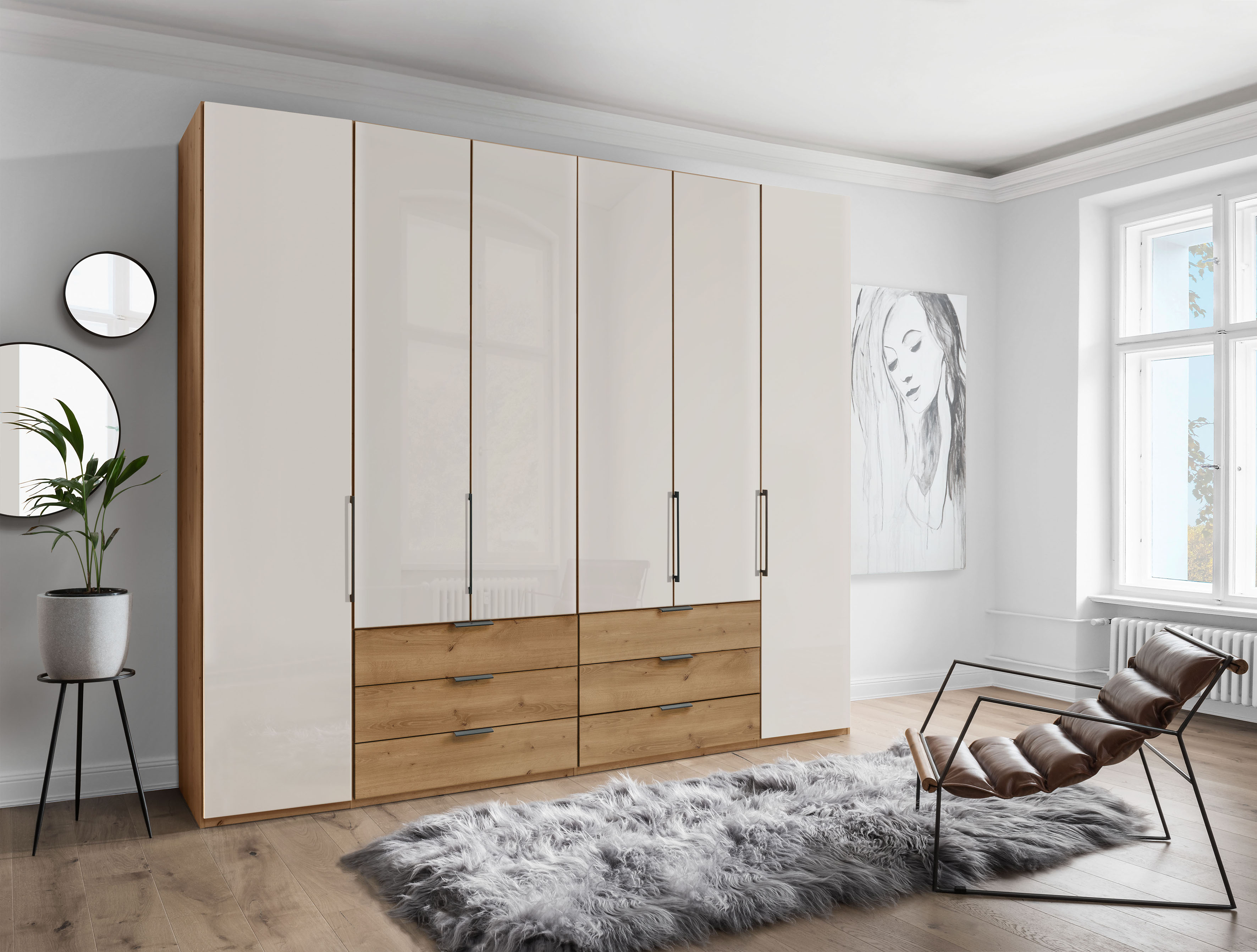 WIEMANN Kleiderschrank "Monaco" mit Teil-Glasfront sowie hochwertige Beschläge inkl. Dämpfung