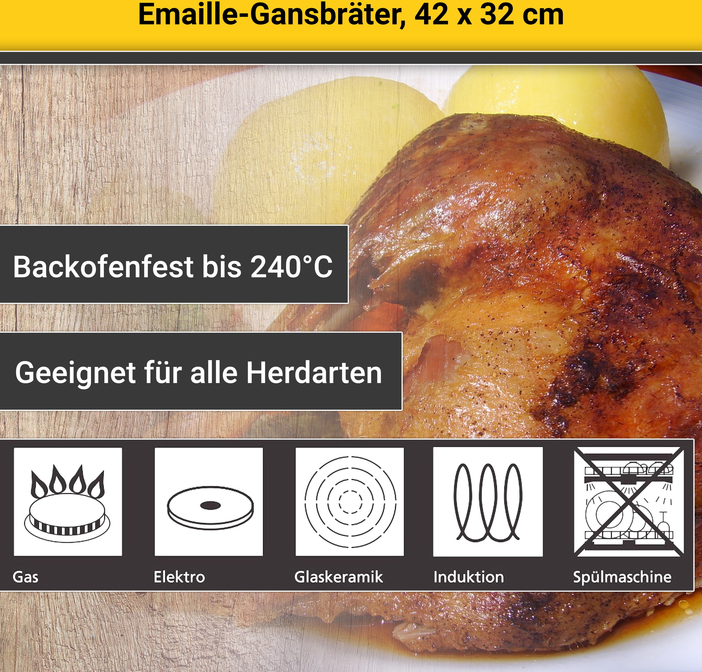 Krüger Bräter »Gansbräter mit Tropfdeckel«, Emaille, für Induktions-Kochfelder geeignet