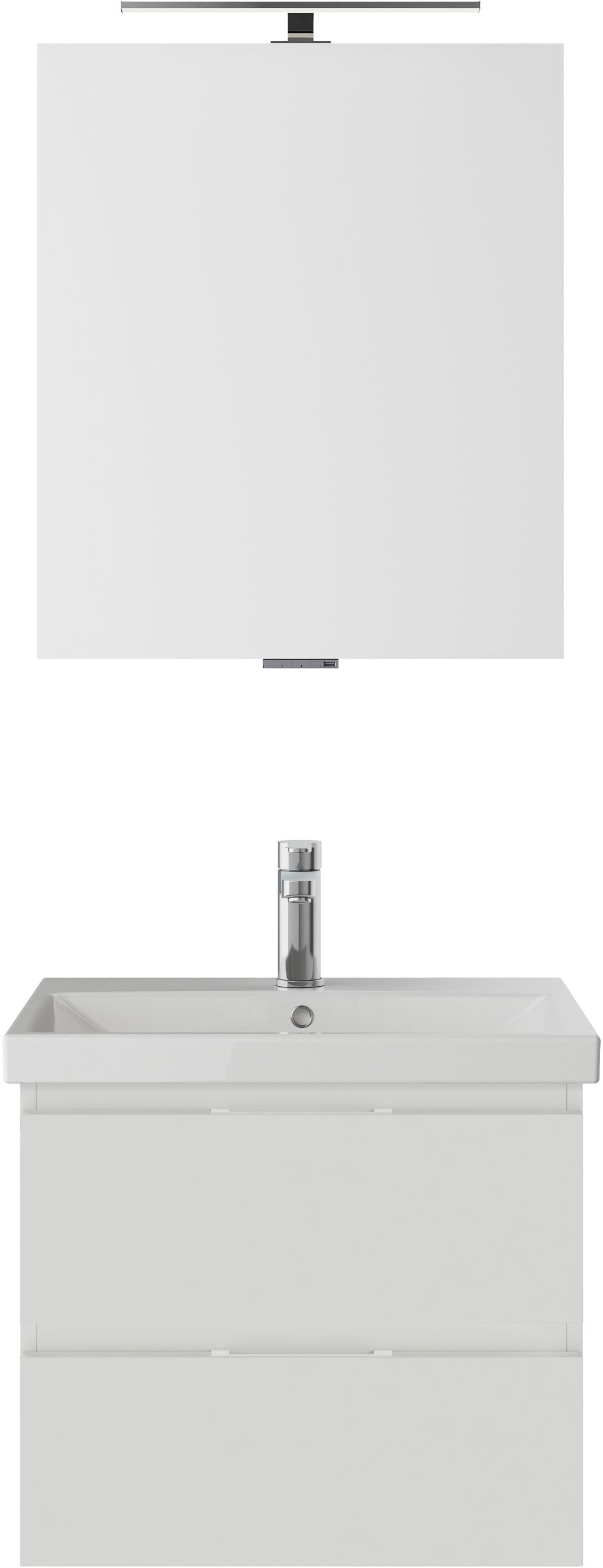 Saphir Badmöbel-Set »Serie 4035 2-teilig, Keramikwaschtisch mit LED-Spiegel, 60 cm breit«, (Set), Badezimmer-Set inkl. Schubladen-Dämpfer, 2 Schubladen, Waschplatz