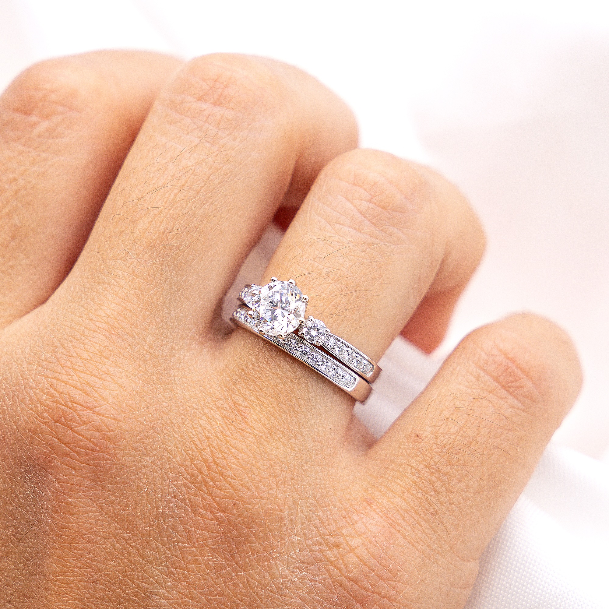 Zeeme 925 Sterling Silver Two-Piece Ring White Size 56 2
