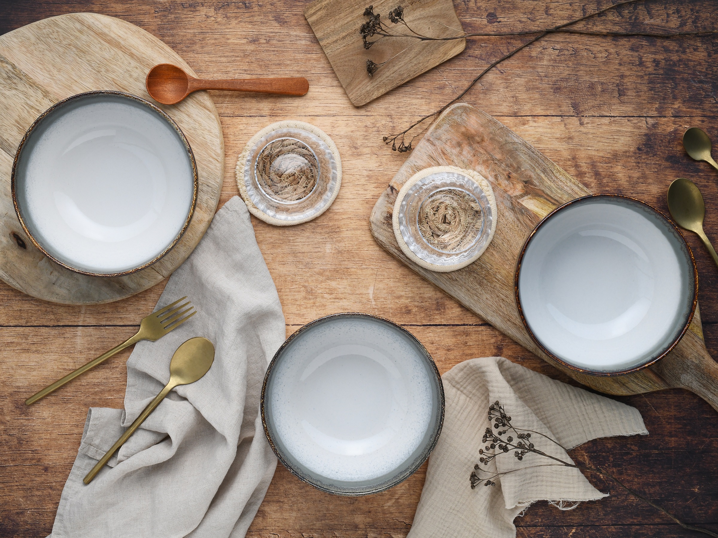 CreaTable Schale »Cascade, Buddha Bowl 17,5 cm 4-tlg«, 4 tlg., aus Steinzeug, Rekativglasur, Healthy Food