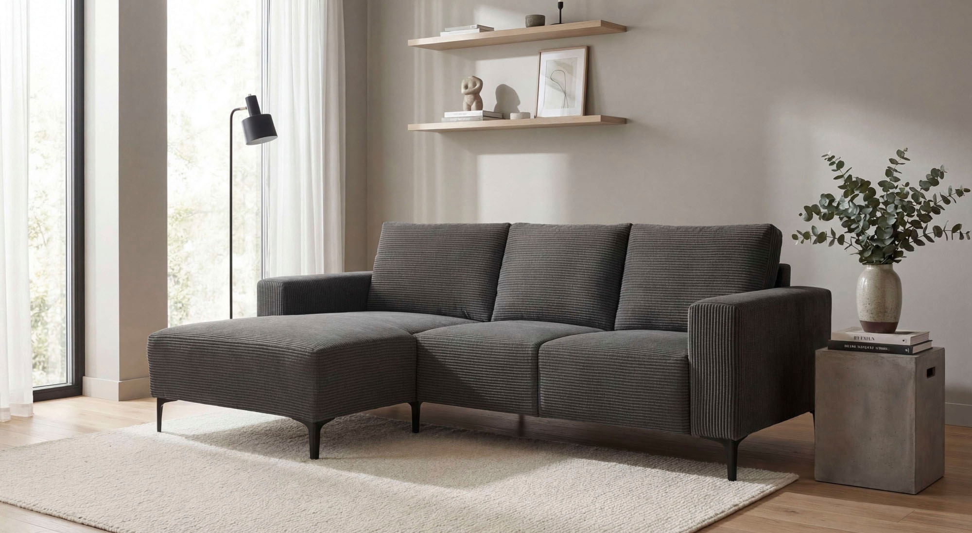 Home affaire Ecksofa »Tournon L-Form, Breite 232 cm, Breitcord« Designsofa im nordischen Stil, Wellenunterfederung, Metallfüße
