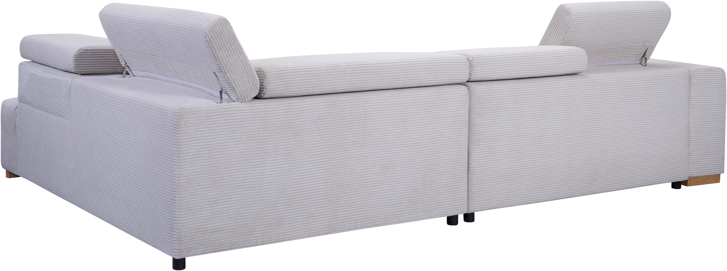 exxpo - sofa fashion Ecksofa »Elianos, hoher Sitzkomfort, aufwendige Kreuzsteppung im Sitz, L-Form«, Kopfteile & Sitztiefe verstellbar, mit Bettfunktion, Cord, beige