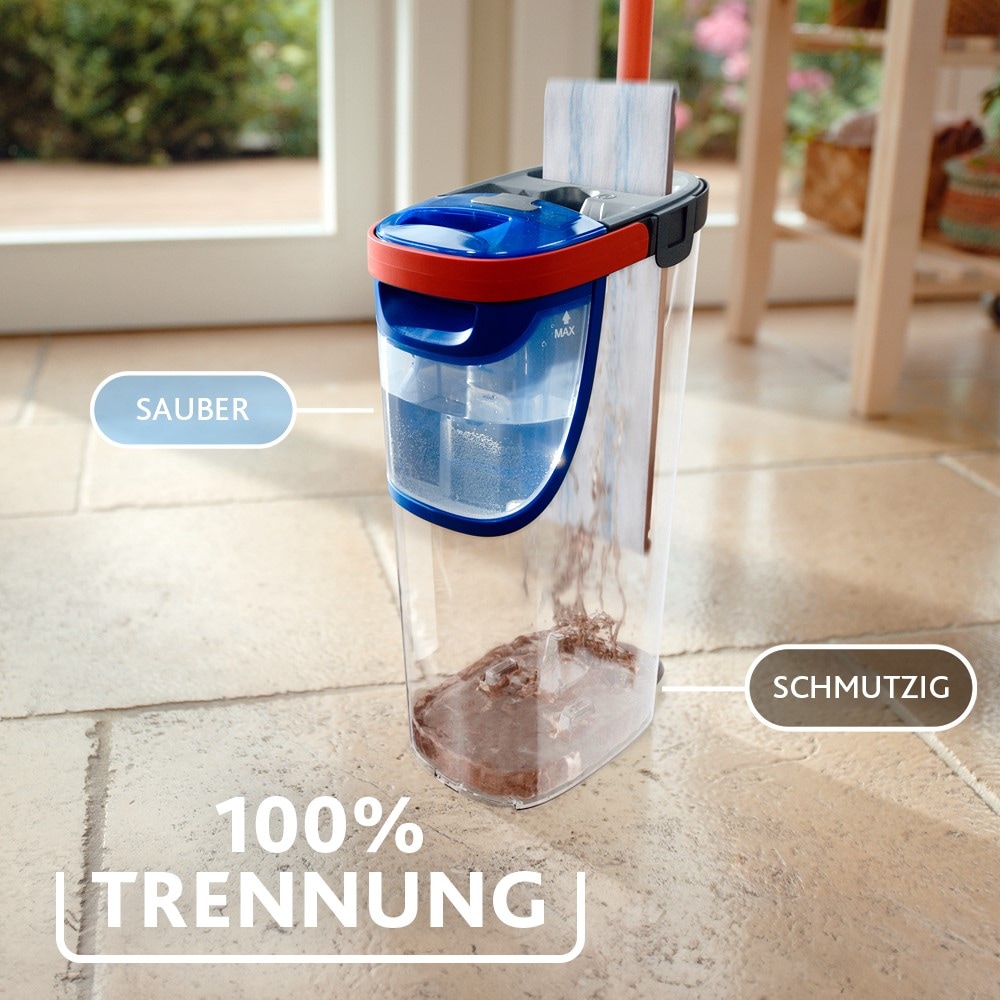 Vileda Bodenwischer-Set »Vileda H2PrO Flat Mop System«, (Set, 3 St.), 100%-ige Trennung von sauberem und schmutzigem Wasser