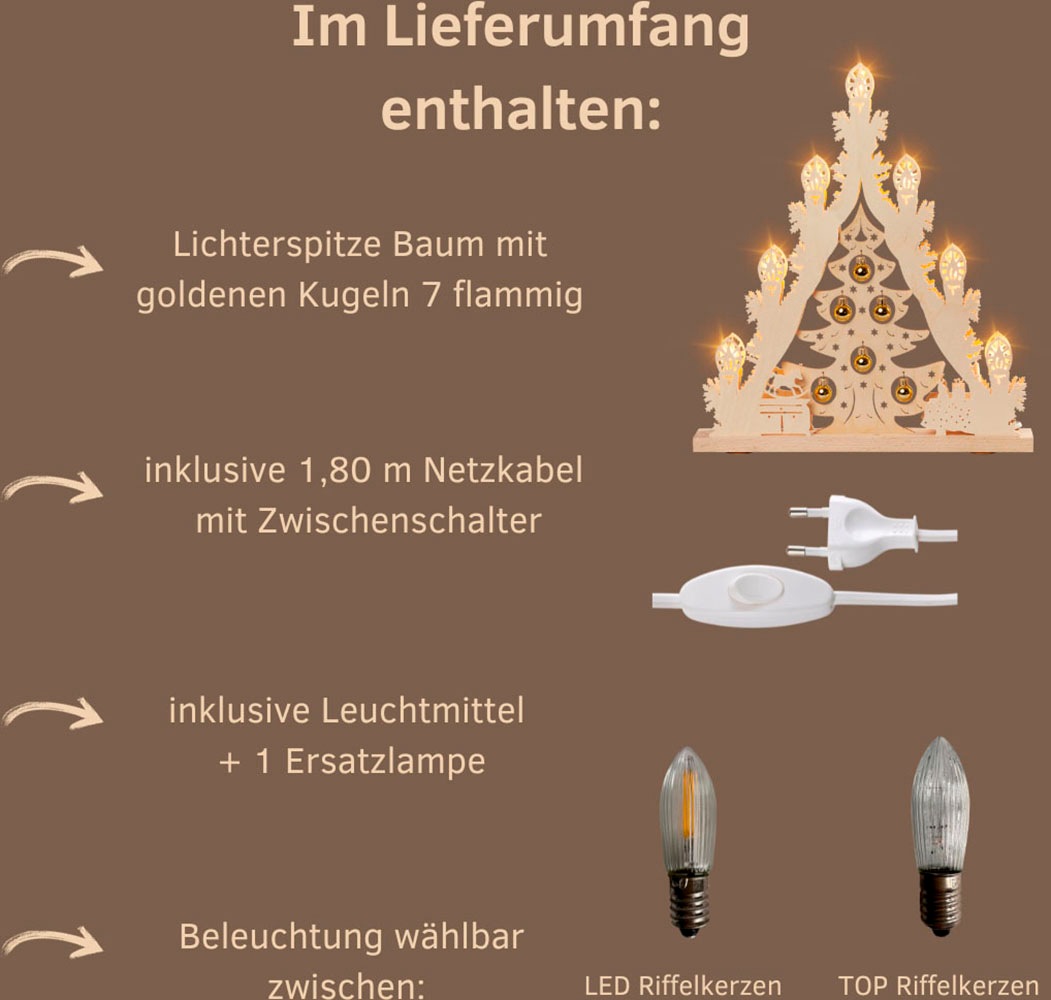 Weigla LED Lichterbogen »Weihnachtsbaum mit Kugeln«, Lichterspitze, 7-flammig