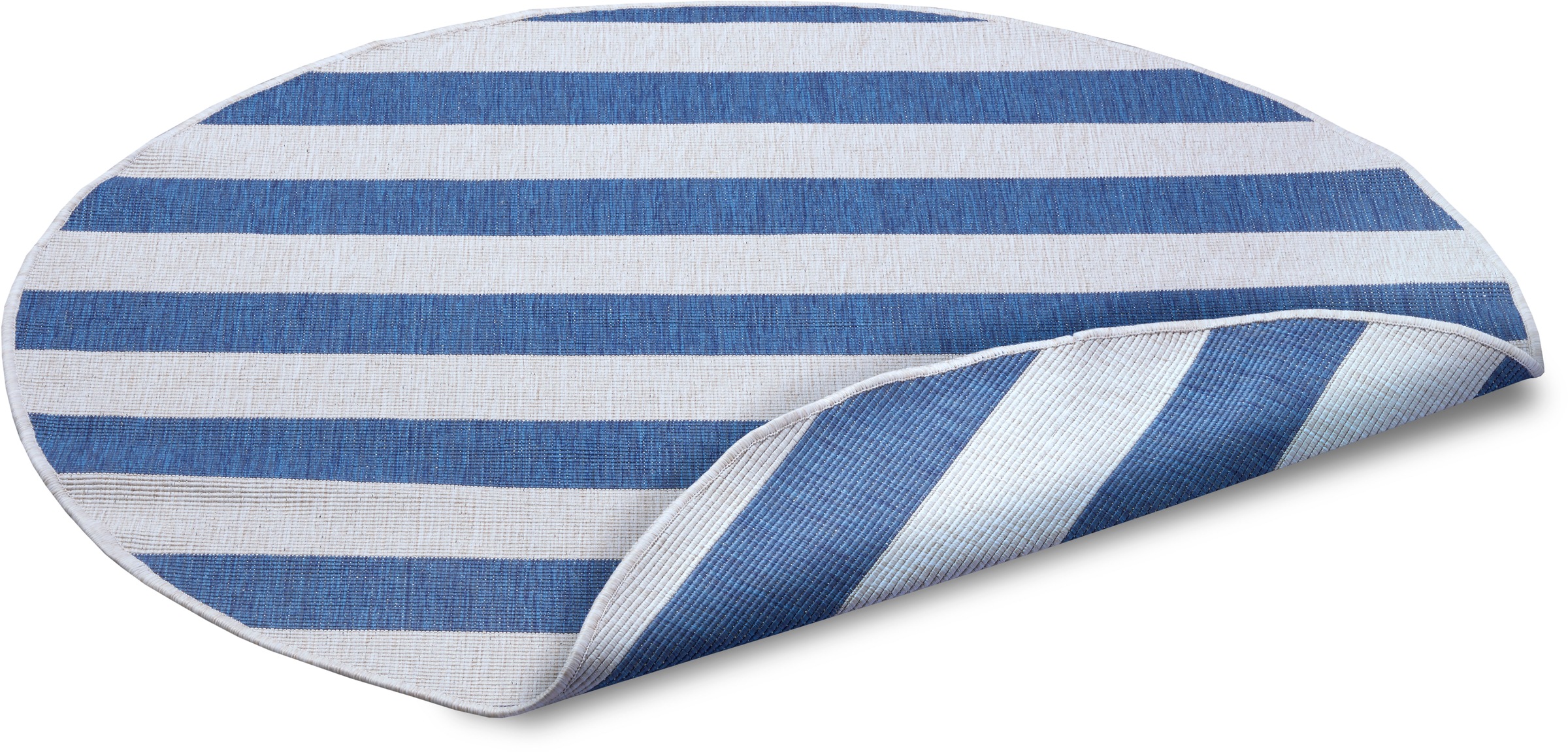 Teppich OTTO HOME "Alan Wendeteppich", blau (blau, weiß), H:5mm Ø:140cm, Kunstfaser, Teppiche, Teppich, Beidseitig nutzbar, Streifen, Scandi, wetterfest, für In- und Outdoor 3