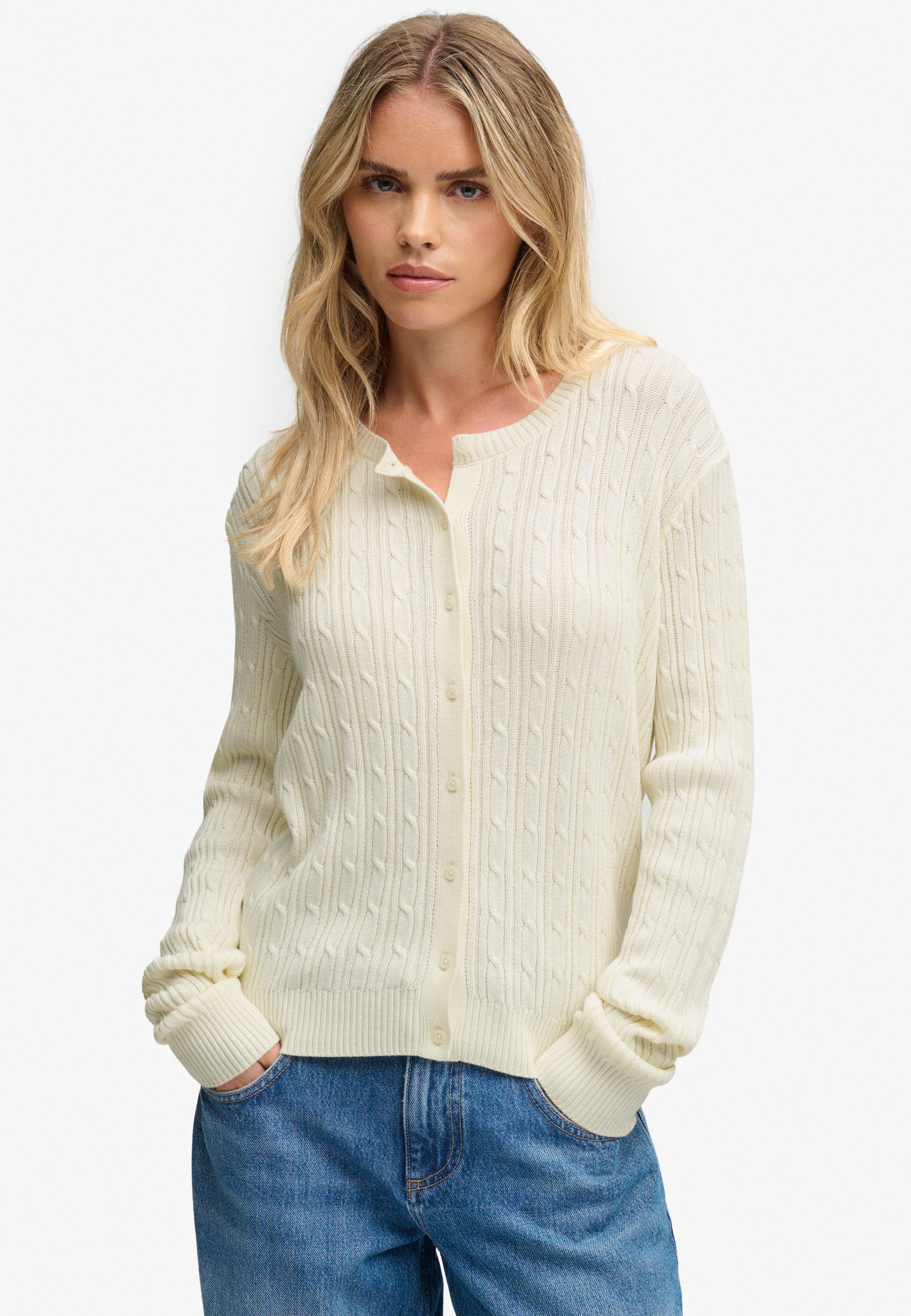 Superdry Strickjacke "SLOUCHY CABLE CARDIGAN" Baumwollmischung